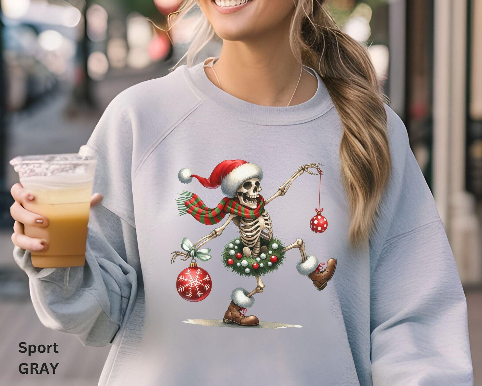 il_2000xN.6356821647_3kwz-1.jpg SWEATSHIRT Christmas Skeleton,Dead Inside, Sarcastic Christmas Shirt, Christmas Dancing Skeleton Sweatshirt,Mom Teacher Gifts, Goth Fashion