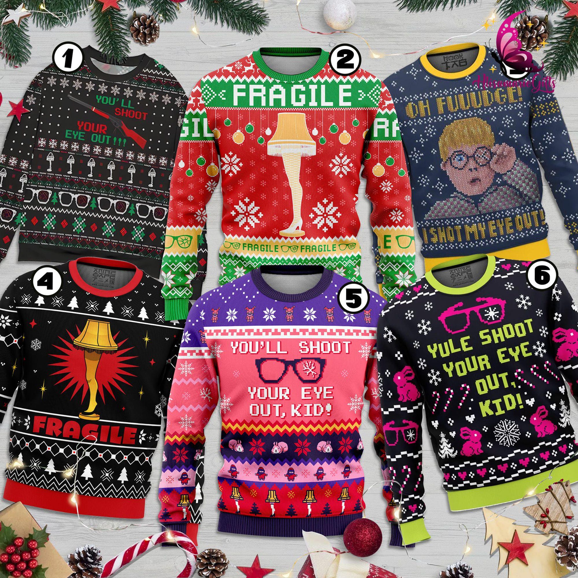 A Christmas Story Ugly Christmas Sweater, A Christmas Story, Leg Lamp, You’ll Shoot Your Eye Out, Ugly Christmas Sweater, Ugly Xmas Gifts
