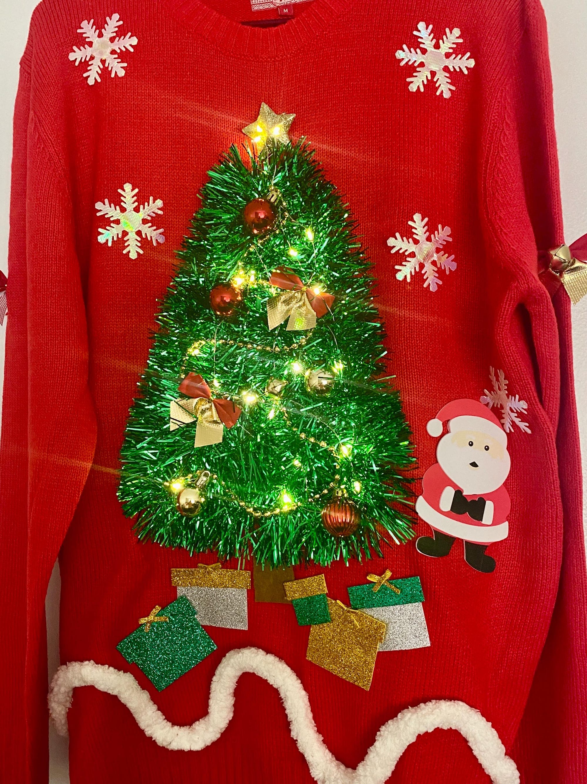 Lights Up Ugly Christmas Sweater: Handmade Red Pullover