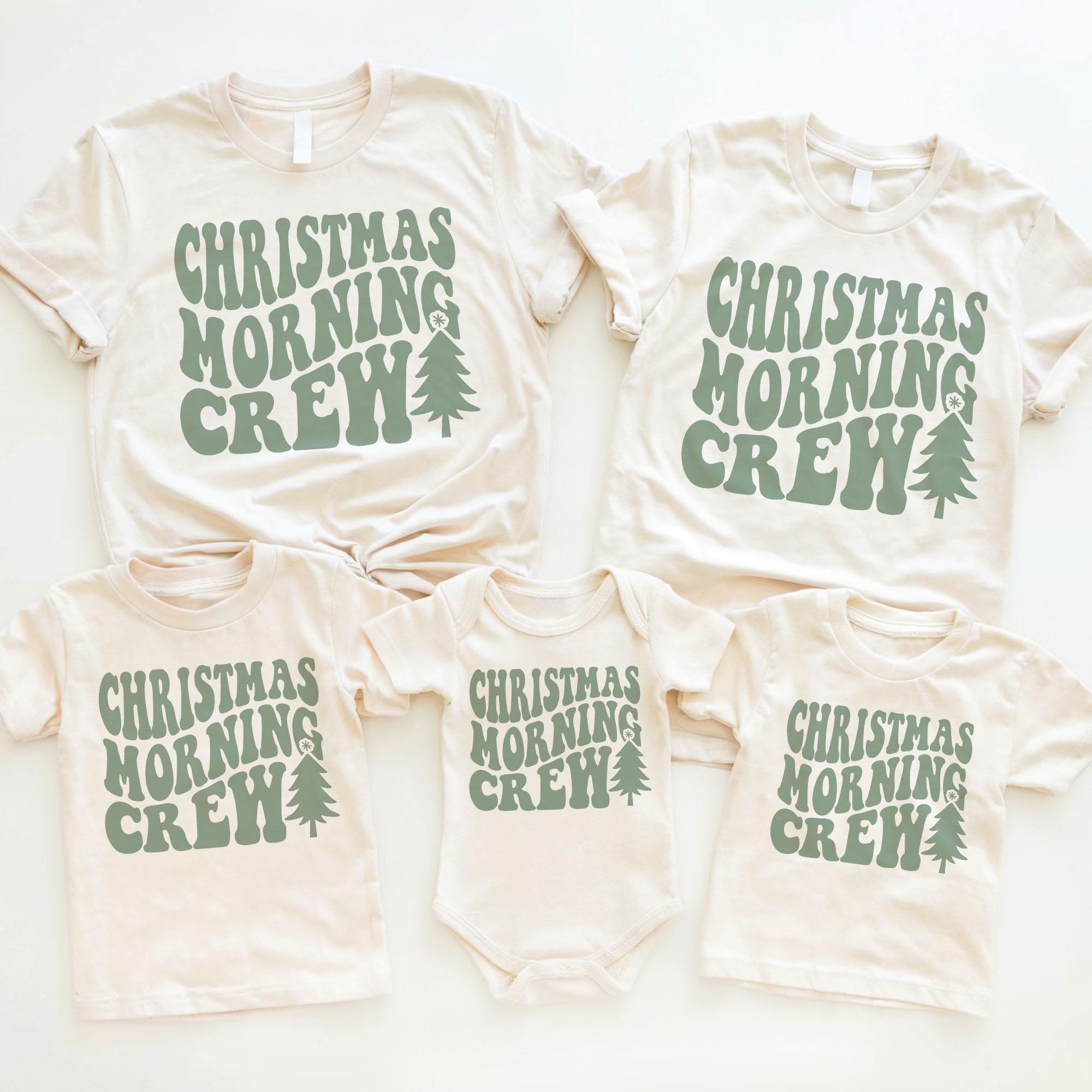 Christmas Morning Crew Shirts – Cute Matching Family Holiday Presents Tree Outfit – Unisex Adult, Kids or Baby Graphic Tee