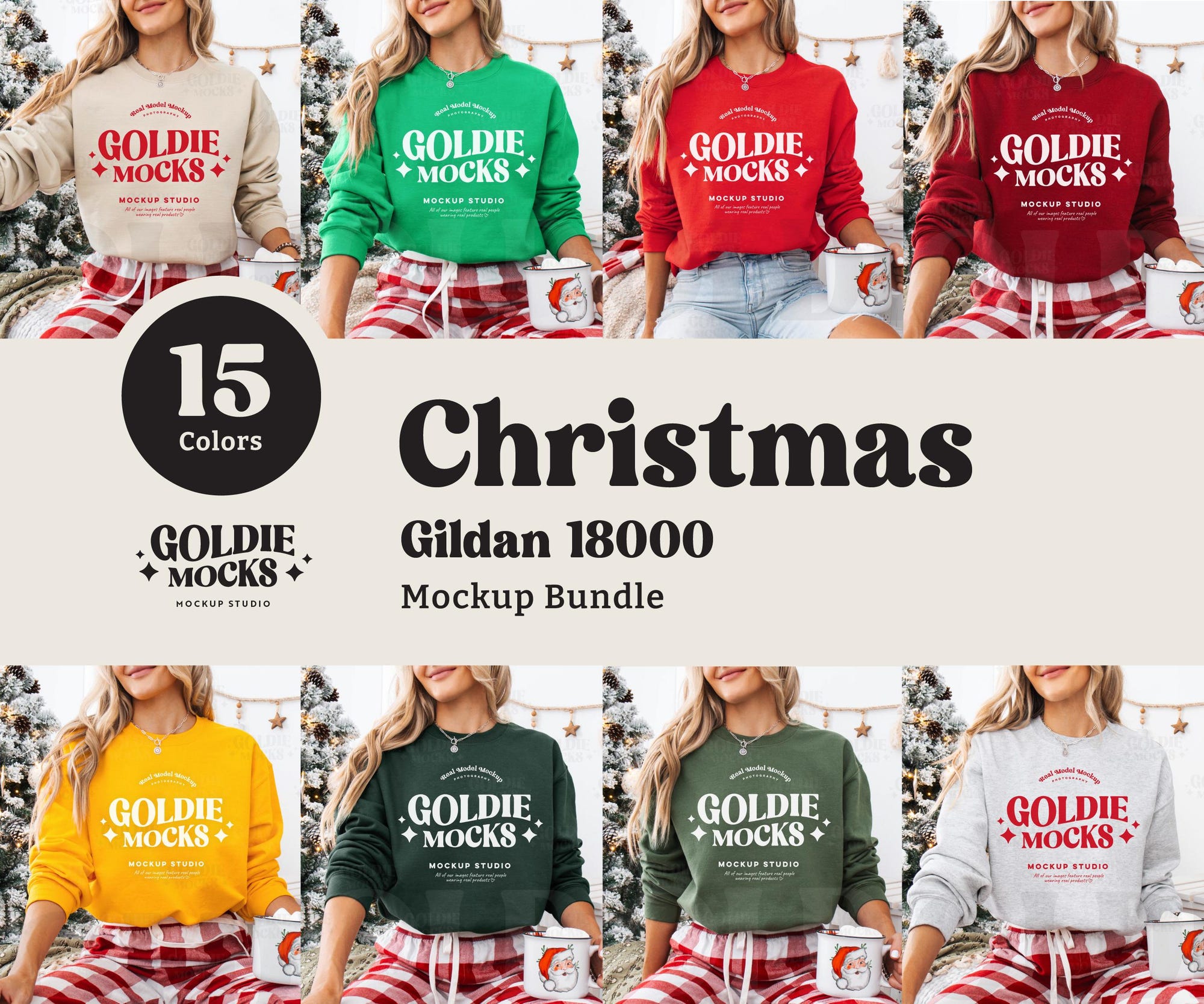 Gildan 18000 Sweatshirt Christmas Mockup Bundle | G180 Crewneck Mock-up Bundle | Real Model Mock | Cozy Casual Holiday Christmas Aesthetic