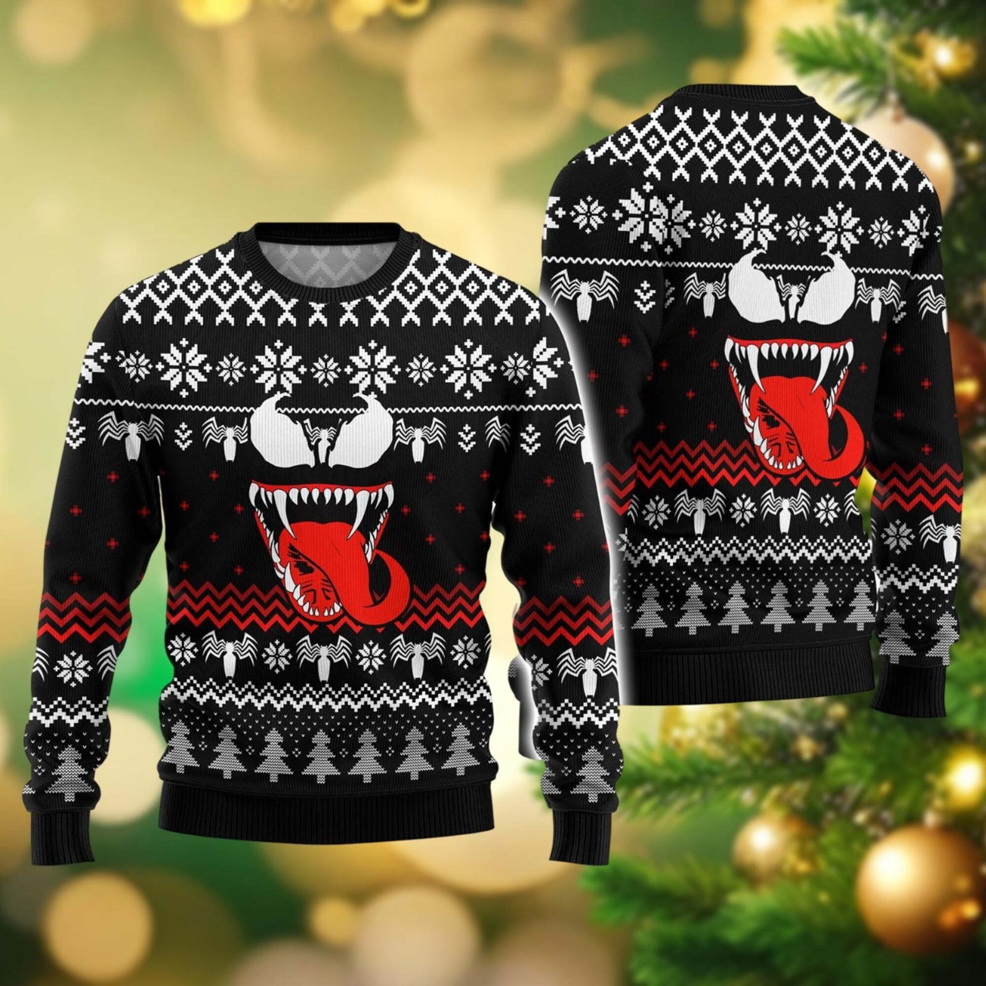 Christmas Venom Ugly Sweater, Superhero Movie Holiday Sweater, Spiderman Christmas Sweater, Venom Xmas Sweater For Men Women Kid