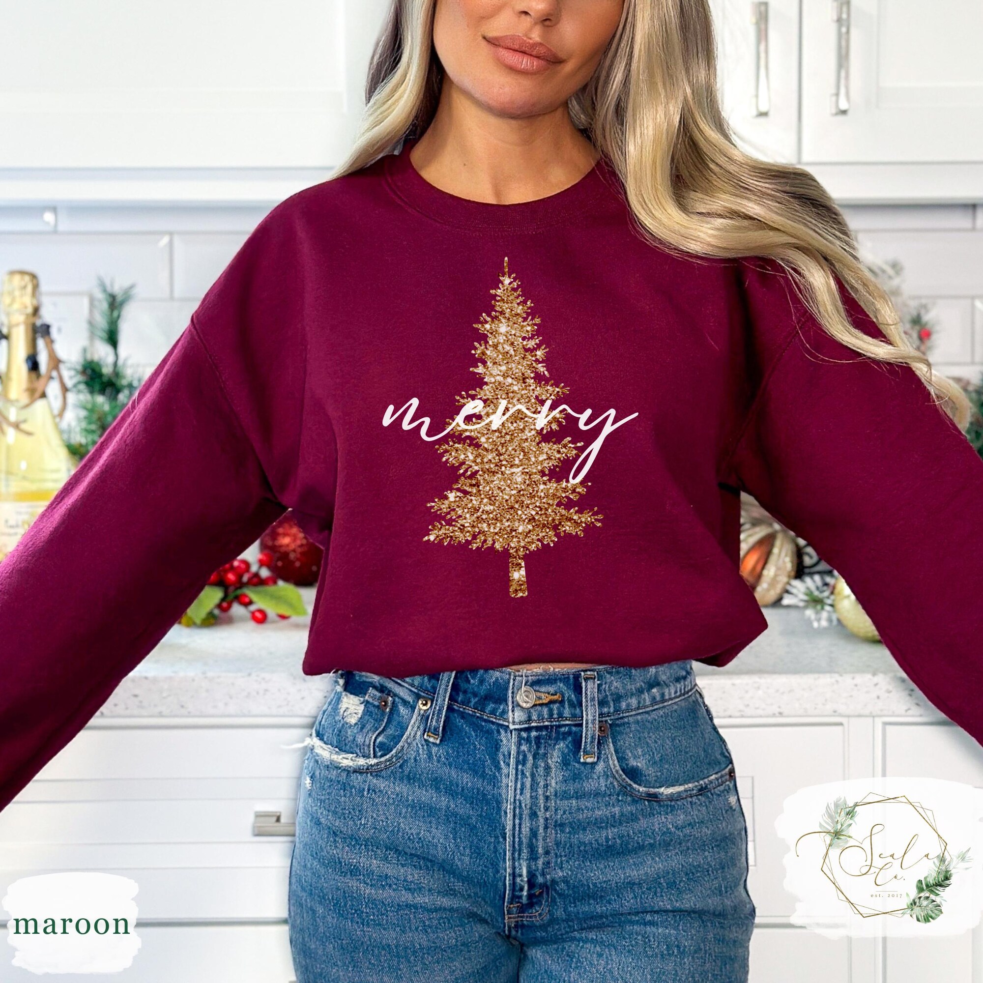 Glitter Christmas Tree Sweatshirt, Sparkly Festive Top, Holiday Season Apparel, Shiny Xmas Tree Design