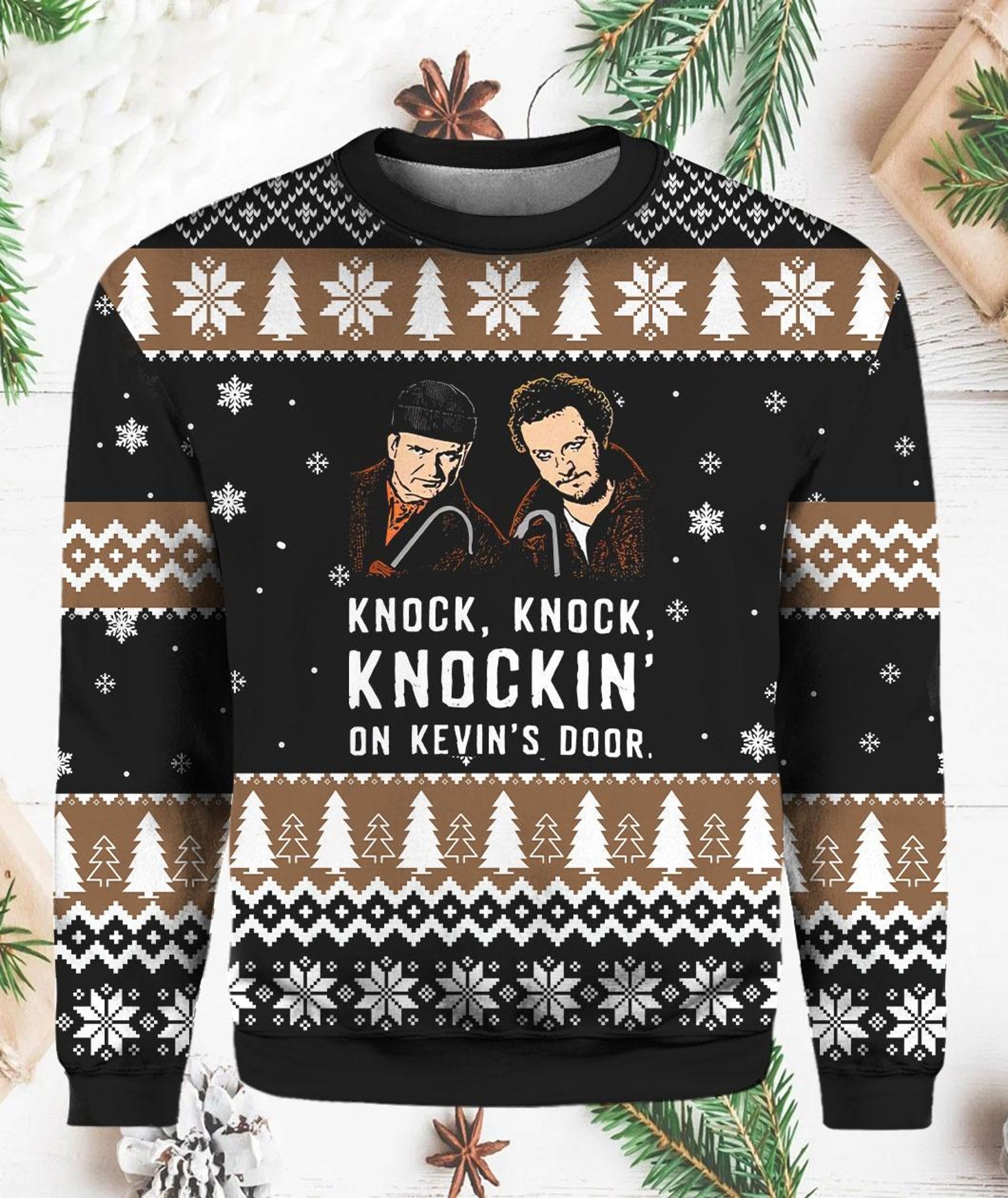 Knock Knock On Kevin’s Door Christmas Ugly Sweater, Home Alone Sweater, Kevin McCallister Wet Bandits Sweater, Christmas Gift
