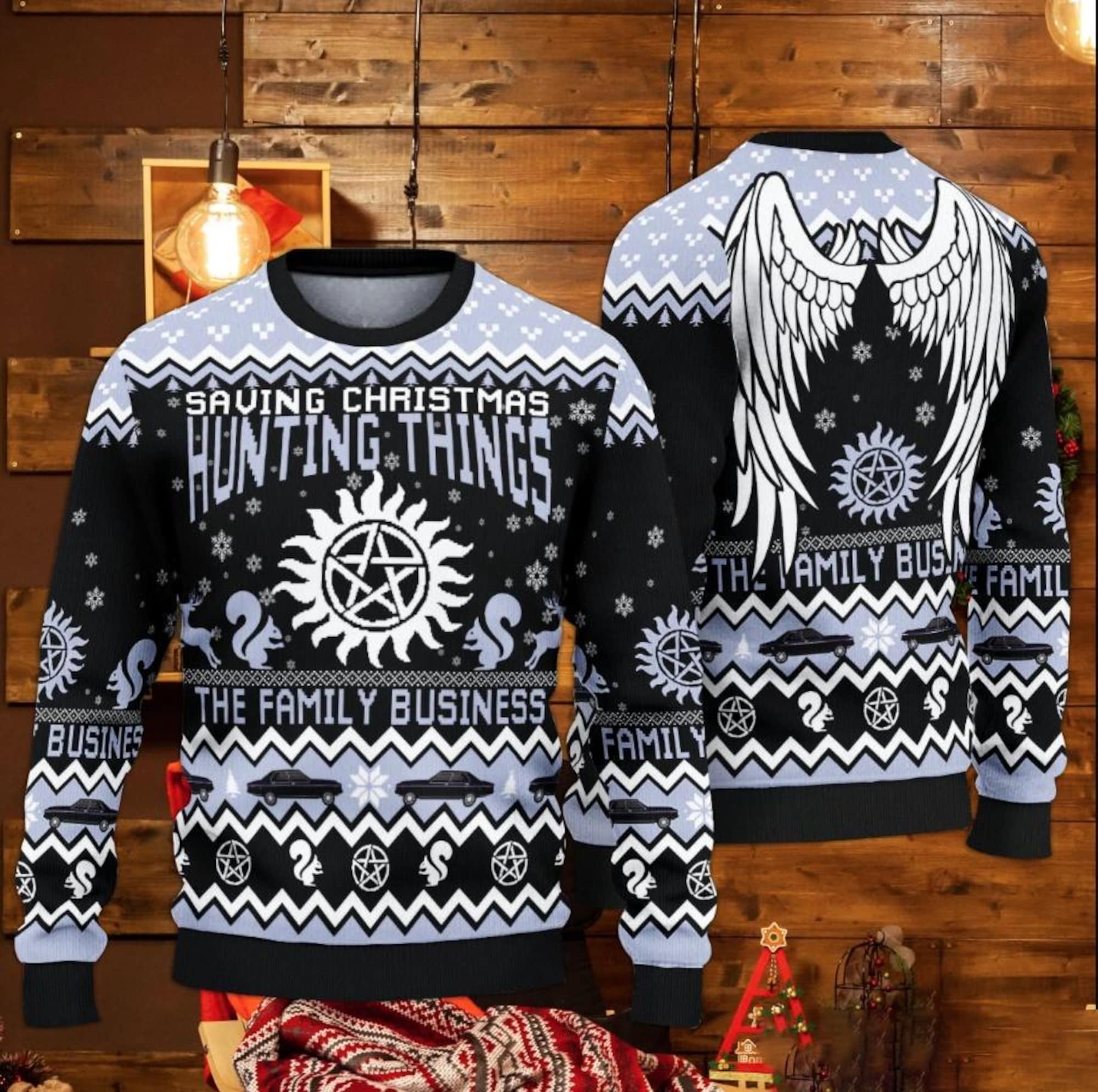 Supernatural Christmas Ugly Sweater, Hunting Things The Family Business Sweater, TV Series Holiday Sweater, Supernatural Xmas Sweater