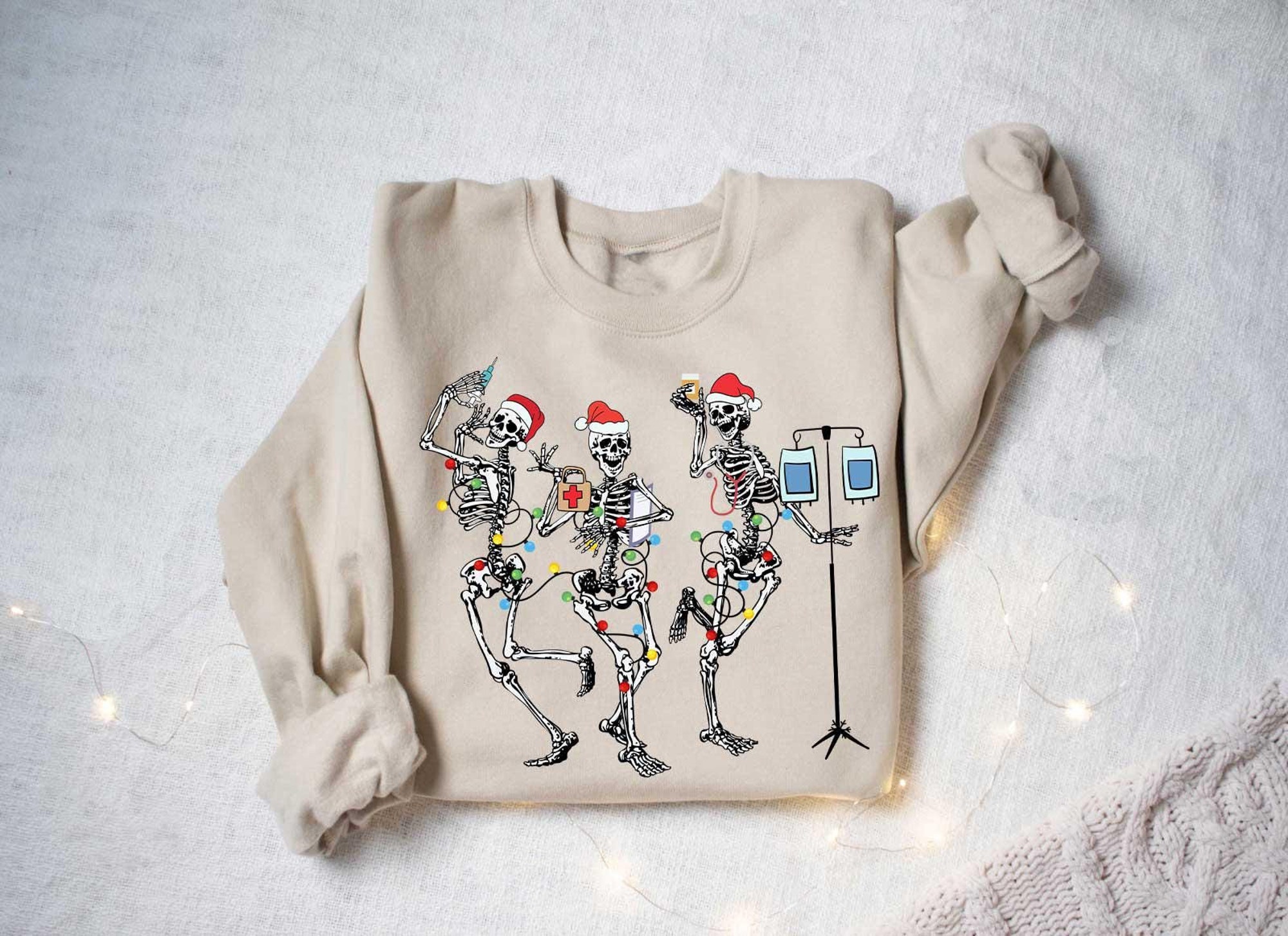 Funny Christmas Nurse Shirt, Skeleton Nurse Dance Sweatshirt, Funny Skeleton Nurse Sweatshirt, Nurse Christmas Stethoscope Tree Hoodie