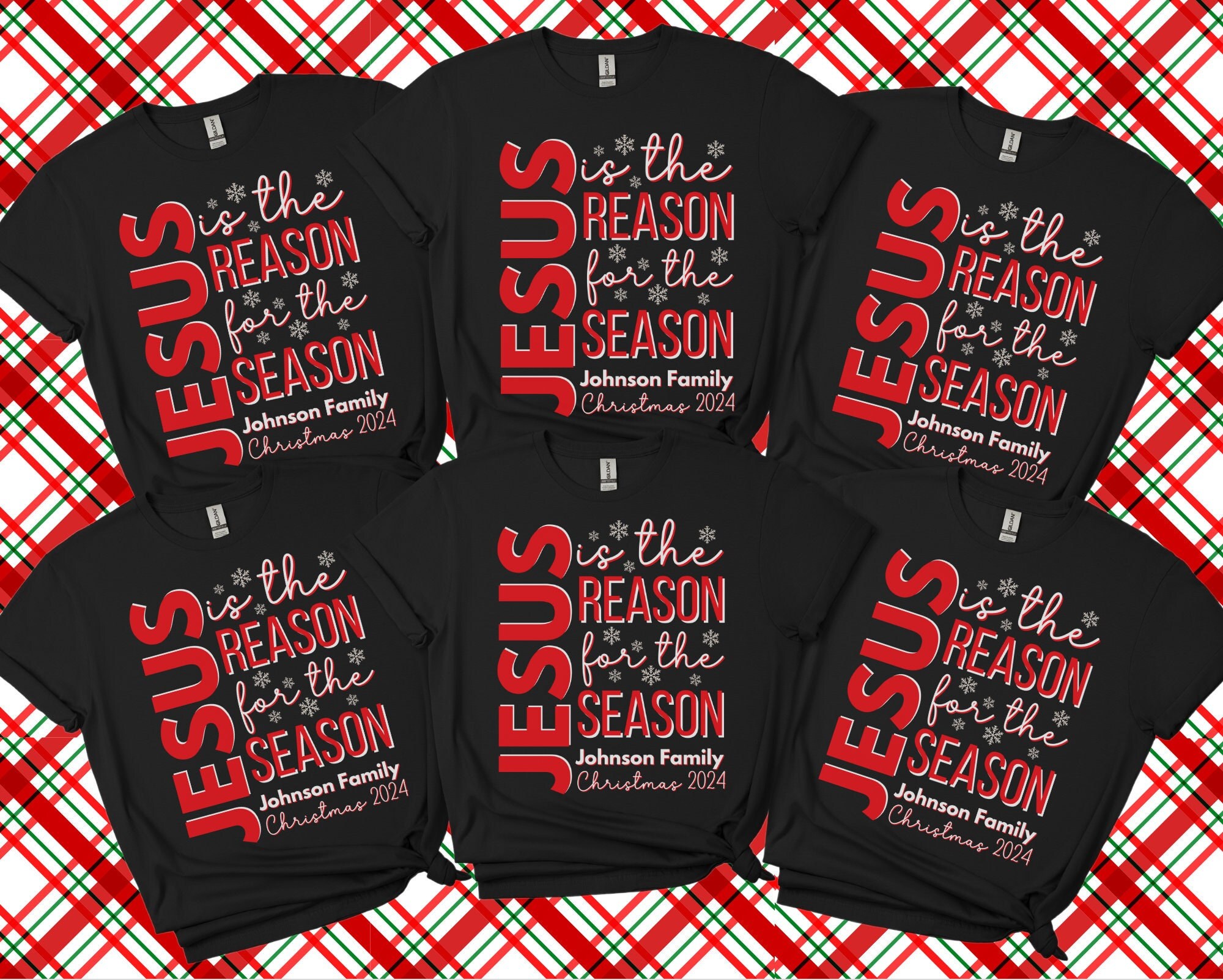 Custom Matching Family Christmas Shirts, Personalized Christian Jesus is the Reason for the Season Holiday T-Shirts, Church Group Faith Tees