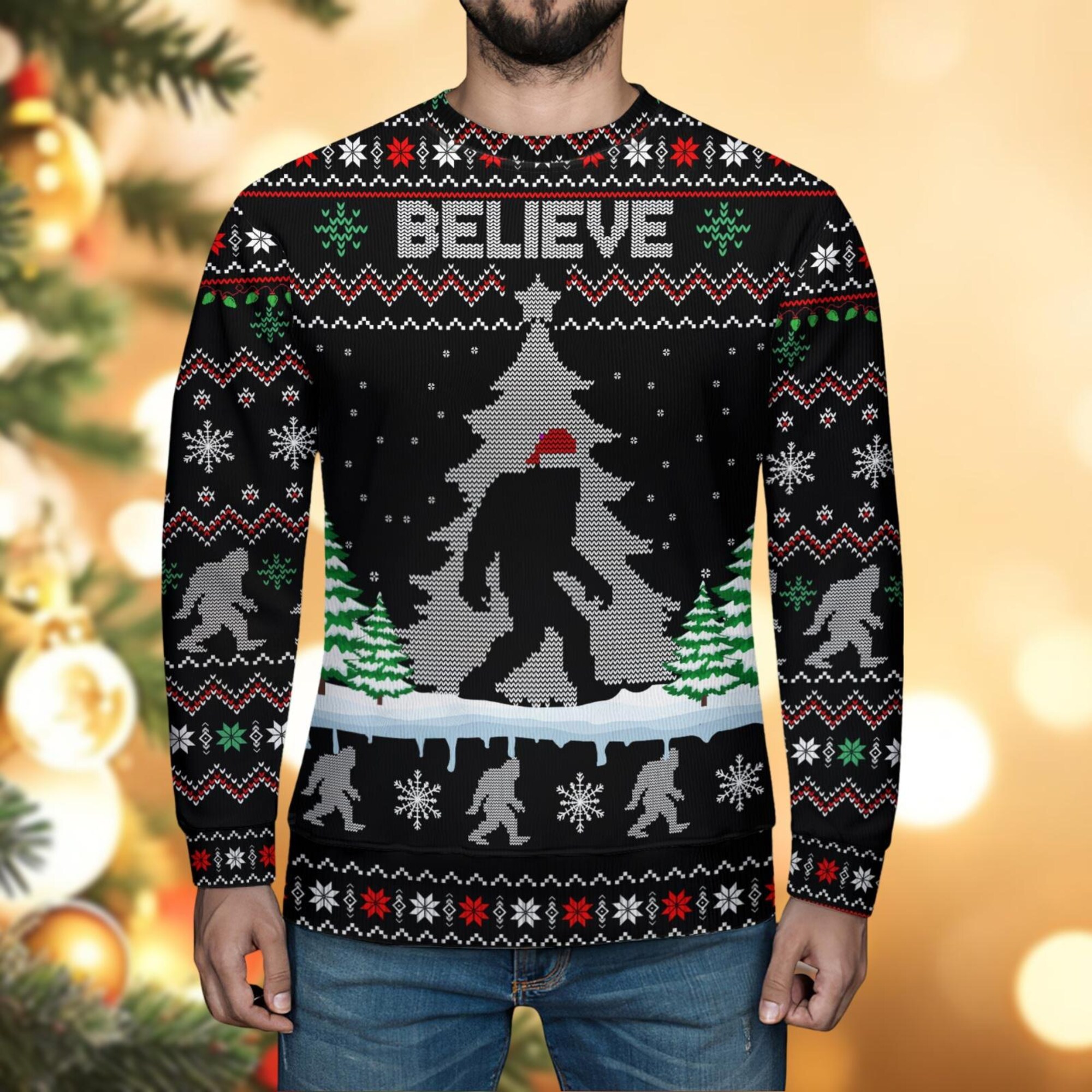 il_2000xN.6370942043_a4d6.jpg Christmas Bigfoot Ugly Sweater, Squatching Through The Snow Sweater, Bigfoot Santa Xmas Sweater, Holiday Sweater, Animal Lover Gift