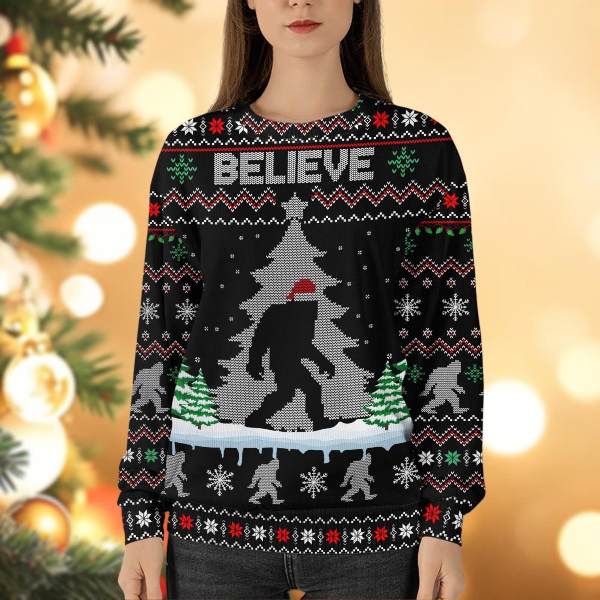 il_2000xN.6370942209_f3me.jpg Christmas Bigfoot Ugly Sweater, Squatching Through The Snow Sweater, Bigfoot Santa Xmas Sweater, Holiday Sweater, Animal Lover Gift