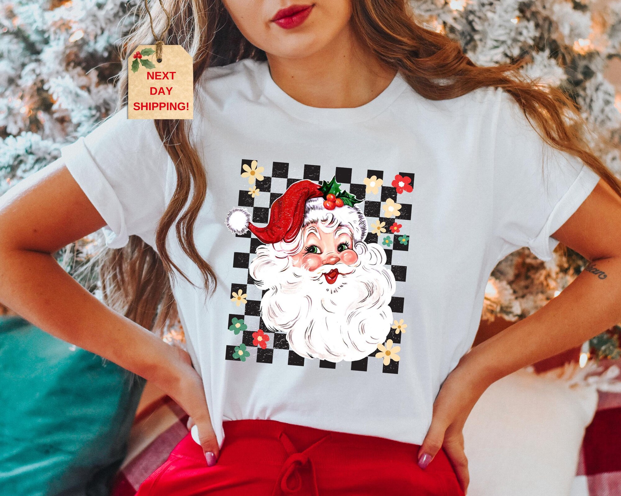 Vintage Santa Claus Shirt: Checkered Christmas Family Tee