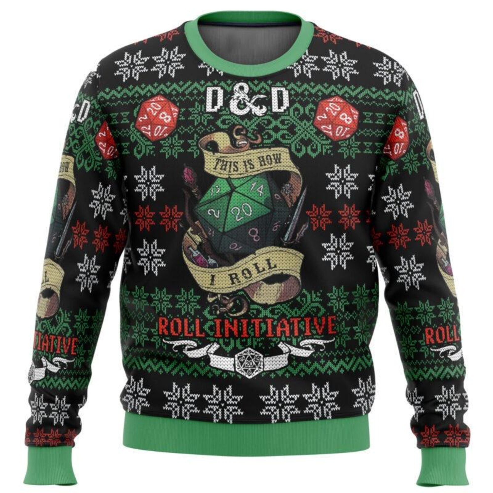 DnD Roll Initiative Christmas Ugly Sweater, Dungeons And Dragons Sweater, D&D Christmas Sweater, Gaming Dungeon Master Gift