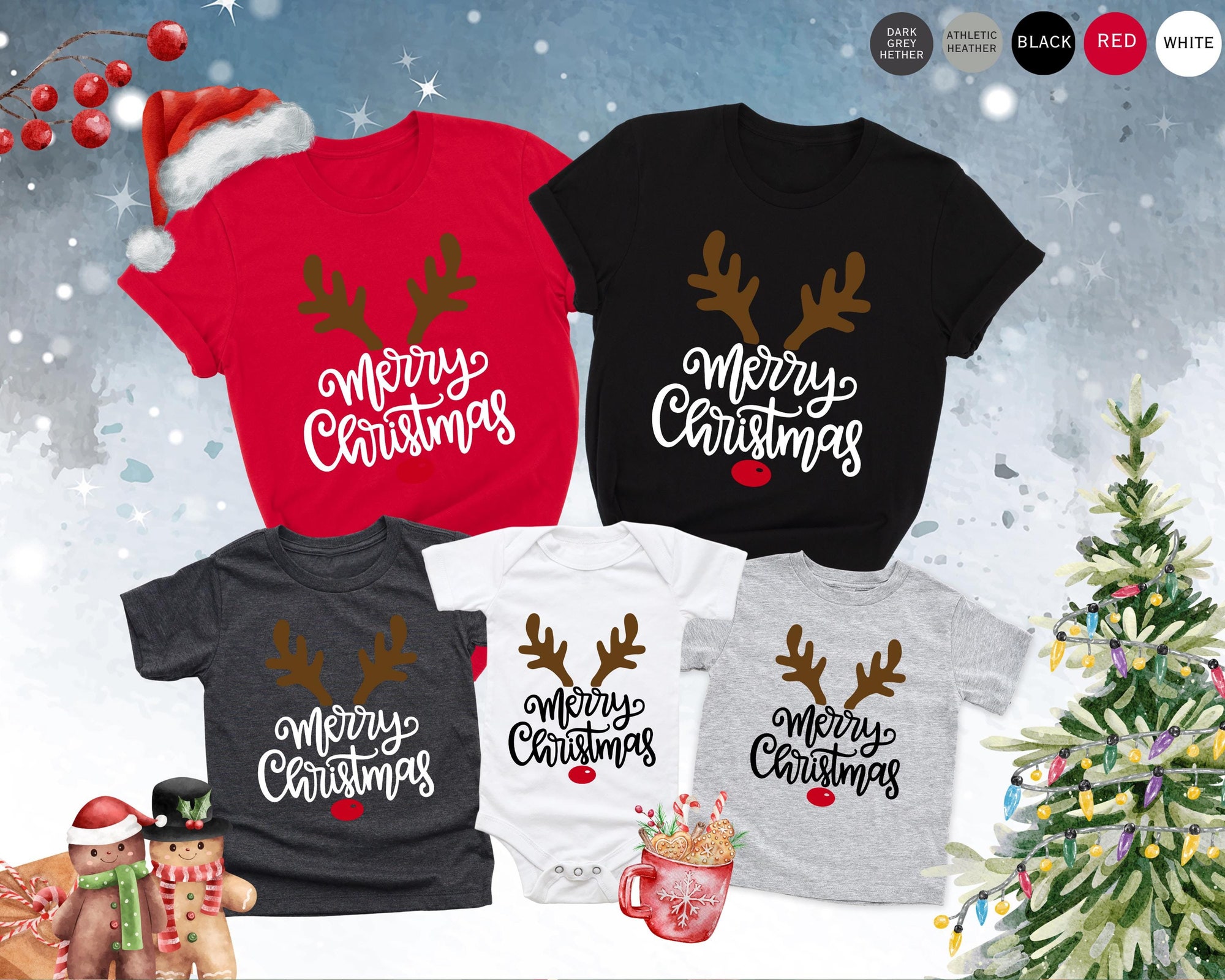 Merry Christmas Reindeer Shirt, Christmas Family Matching Shirts, Family Holiday Shirt, Reindeer Shirt, Christmas Crew Shirt, Christmas Gift