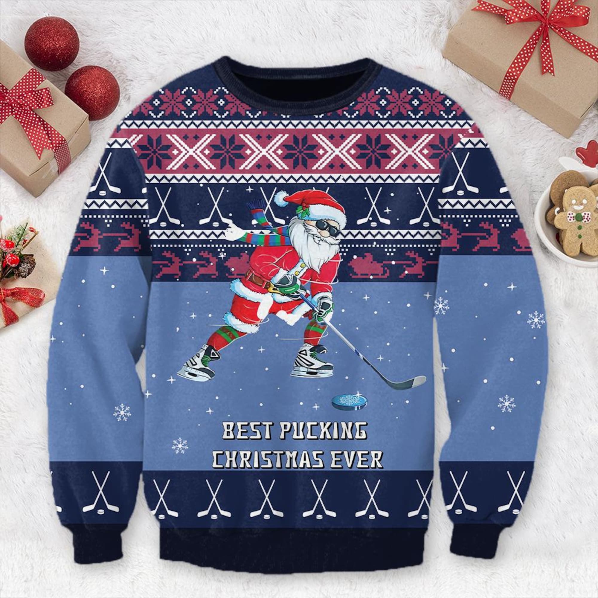 Best Pucking Christmas Ever Ugly Sweater Santa Claus Ugly Christmas Sweater Hockey Sweater Hockey Player Pullover Merry Christmas Gift