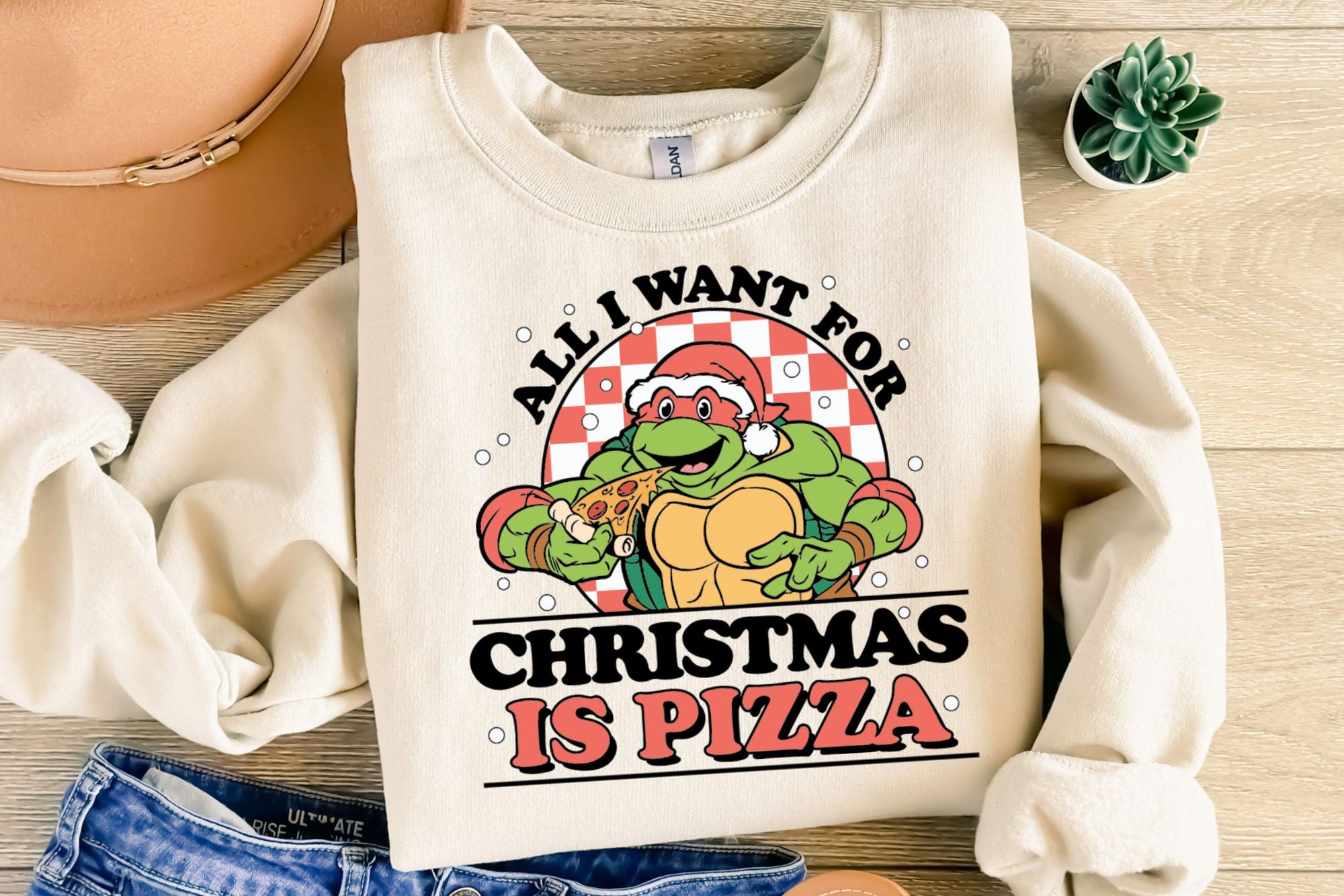 Christmas Pizza Shirt, All I Want For Christmas Ninja Turtle Shirt, Ninja Turtle Christmas Sweatshirt, Christmas Gift Snack Lovers