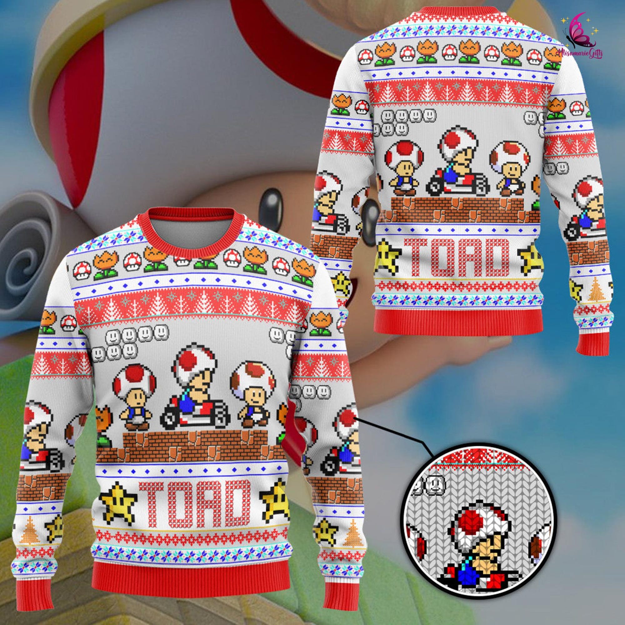 il_2000xN.6386009079_1hlj.jpg Christmas Gift, Toad Ugly Sweater, Toad Sweater, Toad Christmas Sweater, Super Mario Xmas Sweater, Ugly Holiday Sweater