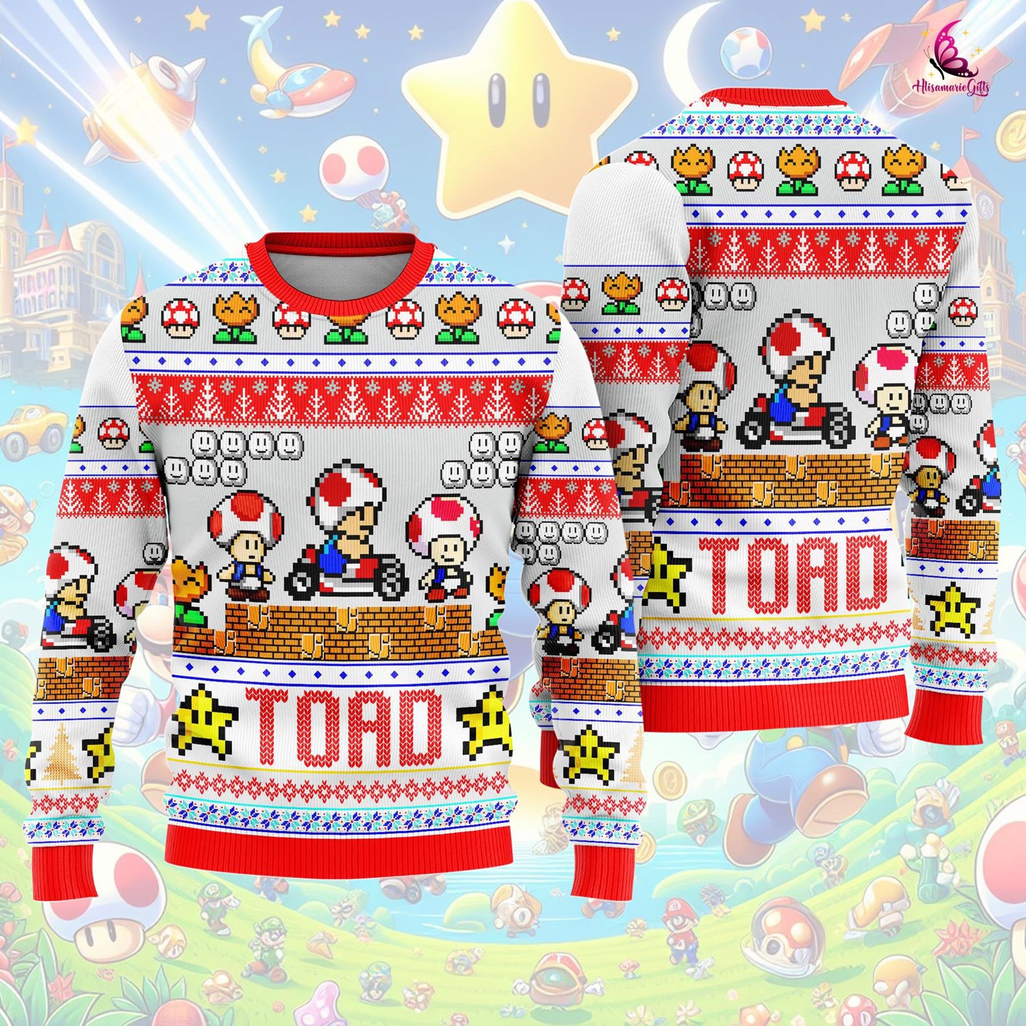 Christmas Gift, Toad Ugly Sweater, Toad Sweater, Toad Christmas Sweater, Super Mario Xmas Sweater, Ugly Holiday Sweater
