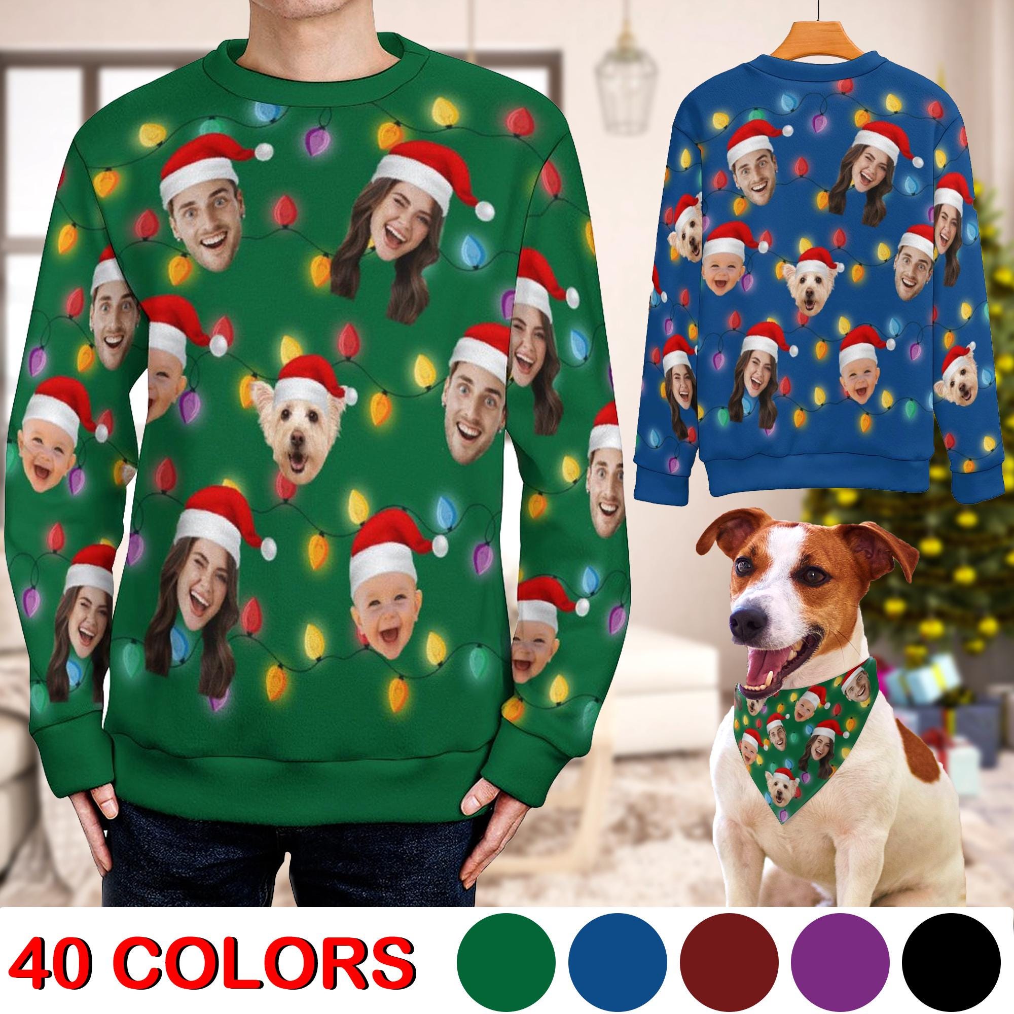 Custom Christmas Ugly Sweater,Personazlied Xmas Family Led Sweater,Custom Woman Man Photos Crewneck Sweater,Custom Fun Christmas Party Gifts