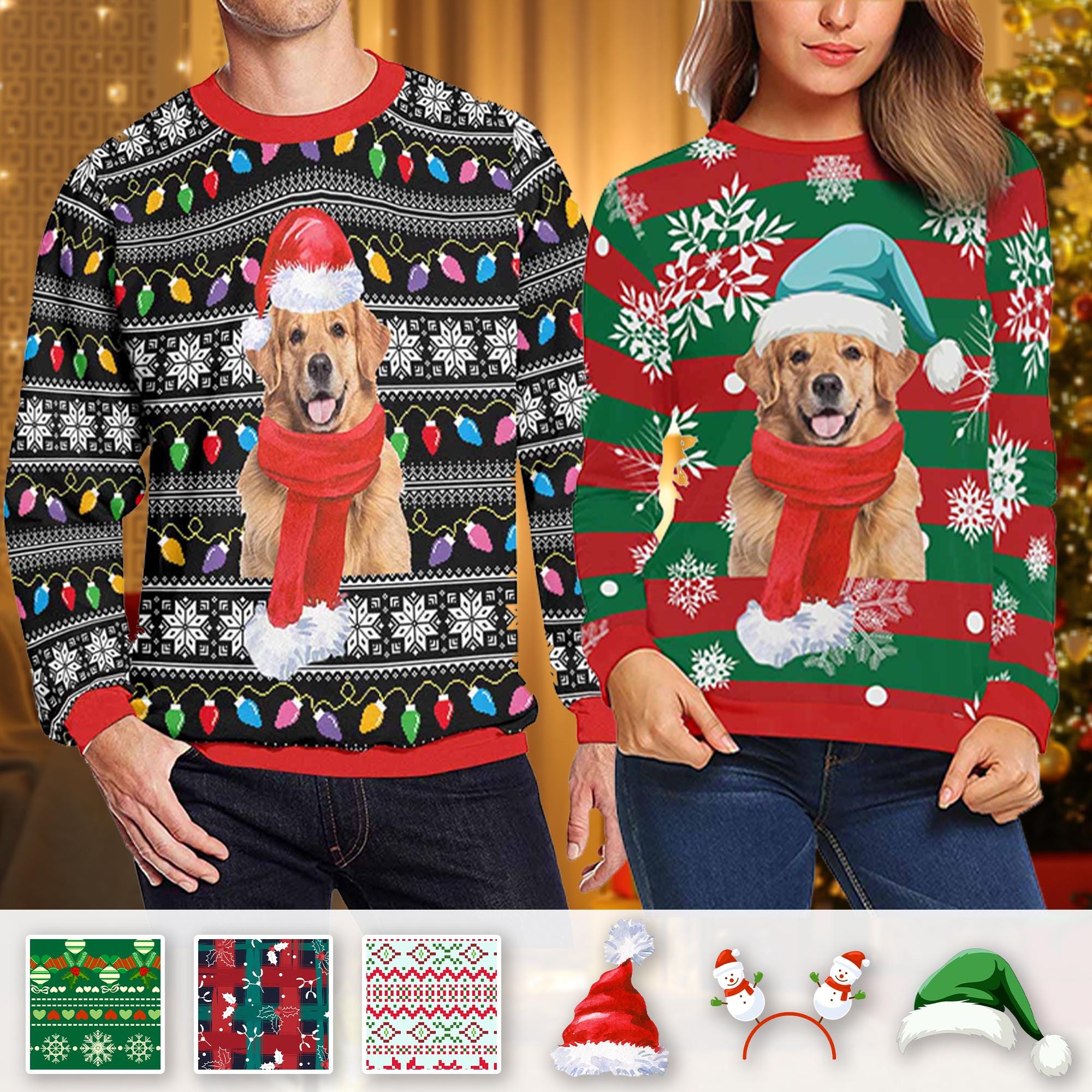 Custom Photo Ugly Christmas Sweater: Personalized Pet or Family Crewneck
