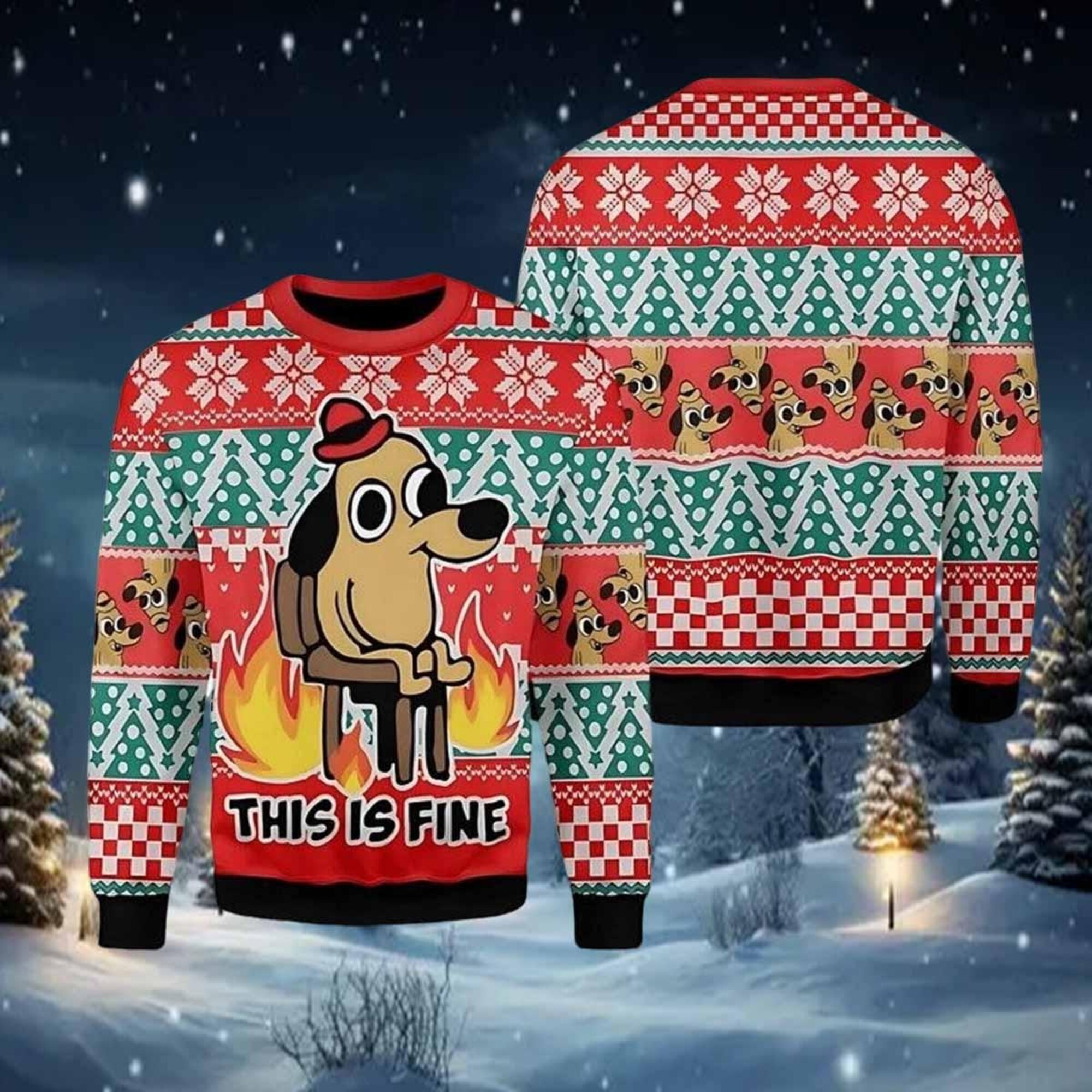 This Is Fine Meme Ugly Christmas Sweater, Funny Dog Meme Sweater, Cute Dog Meme Sweater, Dog Lover Xmas Gift, Gift For Her