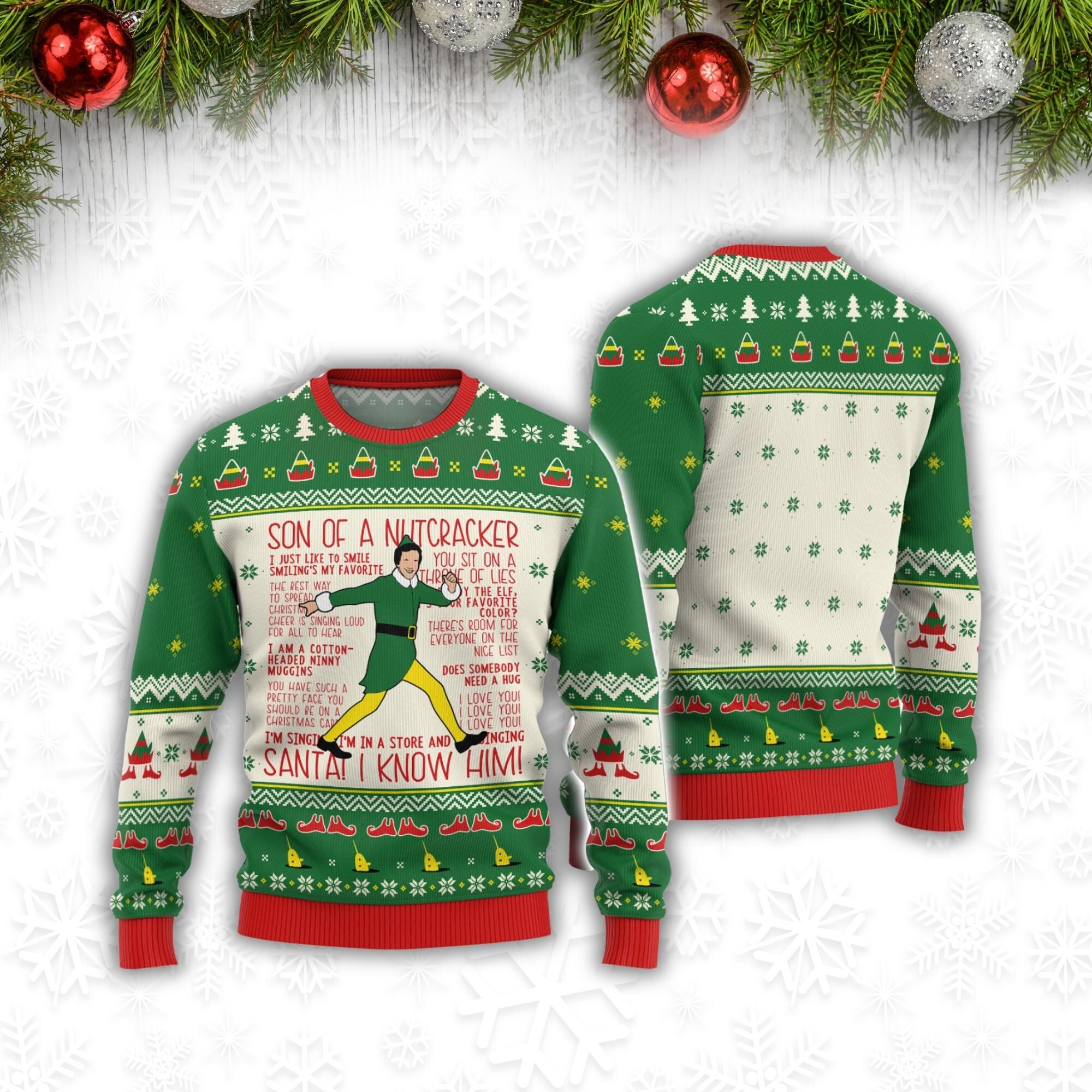 il_2000xN.6389552744_86r0.jpg Buddy The Elf Ugly Sweater, Elf Movie Christmas Sweater, Santa I Know Him Sweater For Men, Son Of A Nutcracker Holiday Sweater