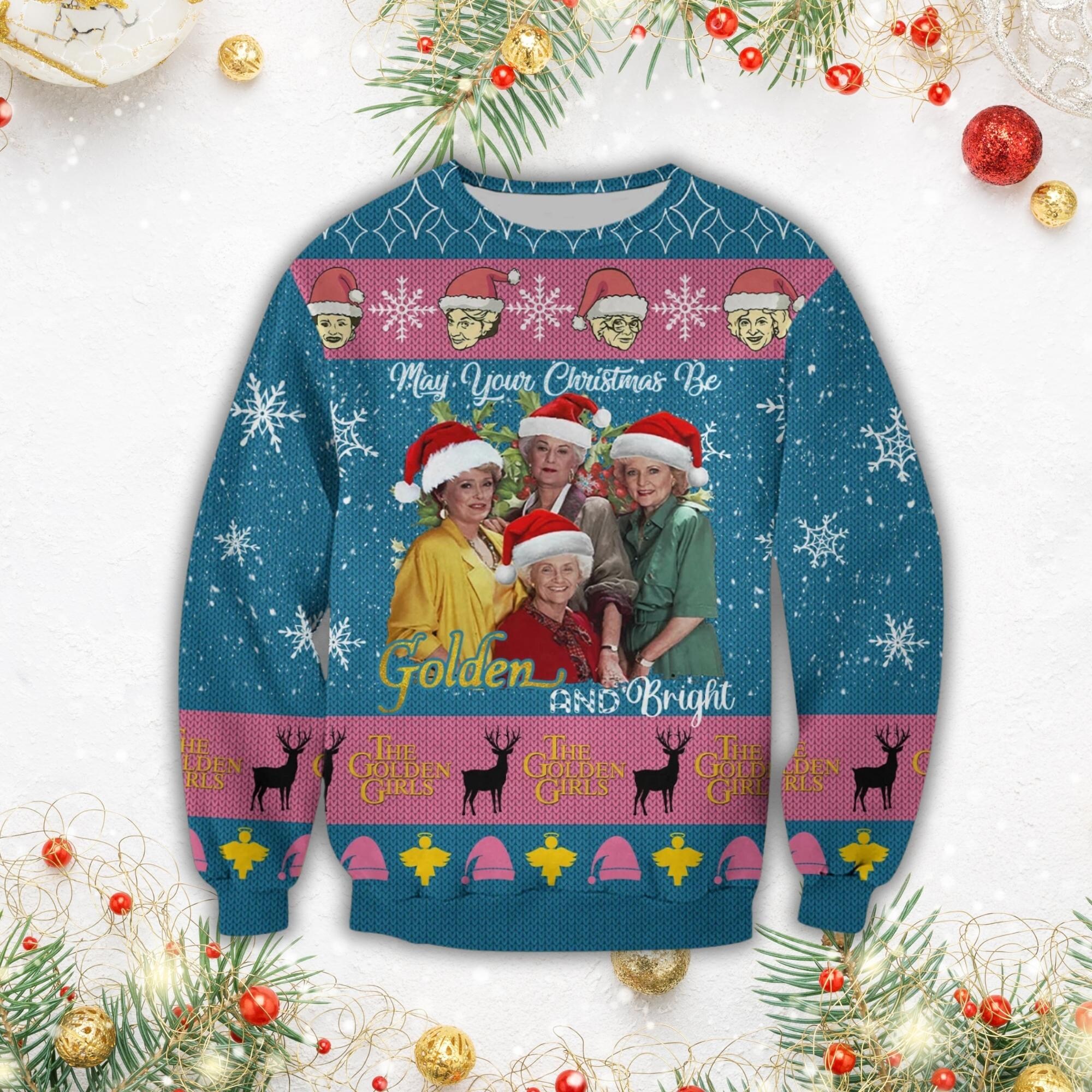il_2000xN.6389561968_sn8i.jpg The Golden Girls Ugly Sweater, May Your Christmas Be Golden And Bright Sweater, Funny Christmas Girl 90s Xmas Sweater, Holiday Sweater