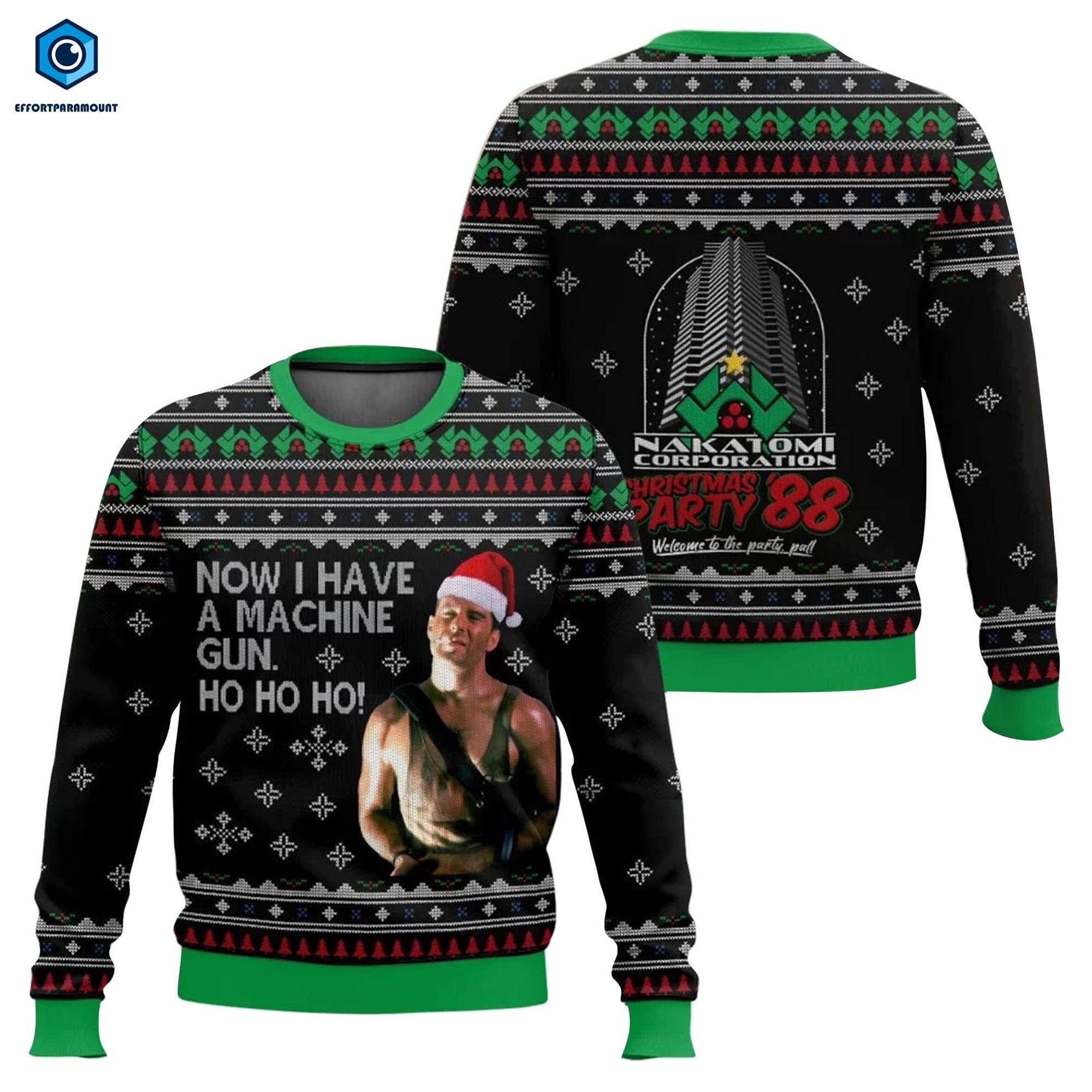 Die Hard Ho Ho Ho Machine Gun Christmas Ugly Sweater, Die Hard Ugly Christmas Sweater, Nakatomi Plaza Christmas, John McClane Sweater