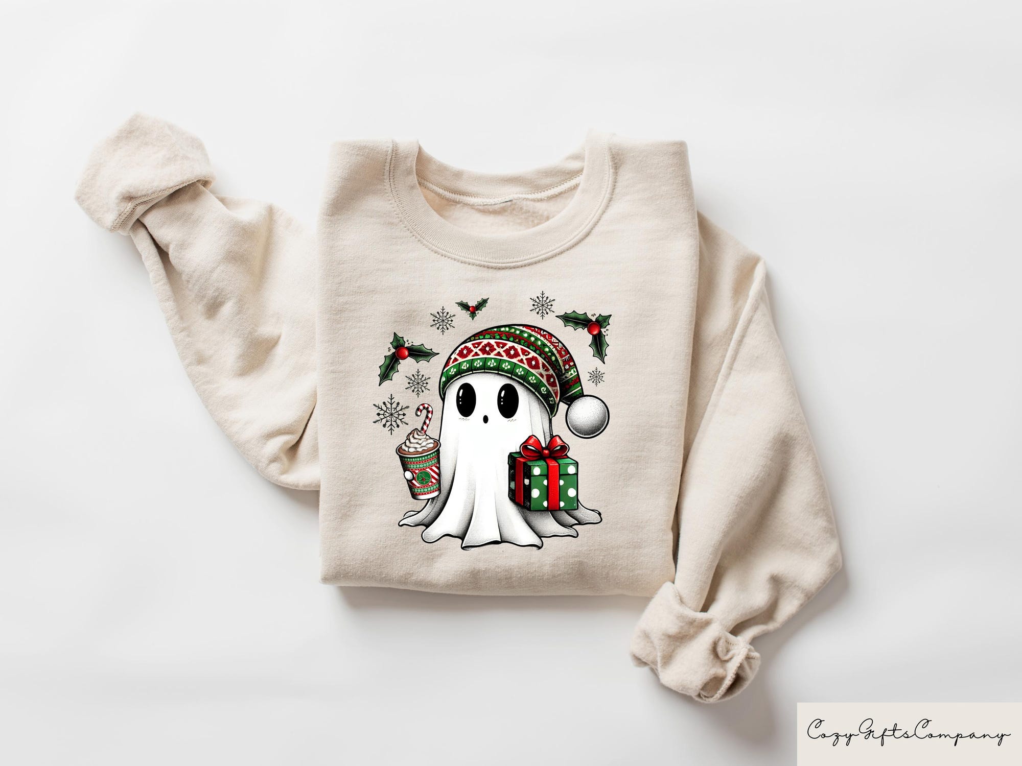 il_2000xN.6390225269_ttb9-1.jpg Christmas Ghost Santa Sweatshirt, Christmas Ghost Gift, Christmas Matching Shirts, Xmas Holiday Gift, Spooky Christmas Crewneck