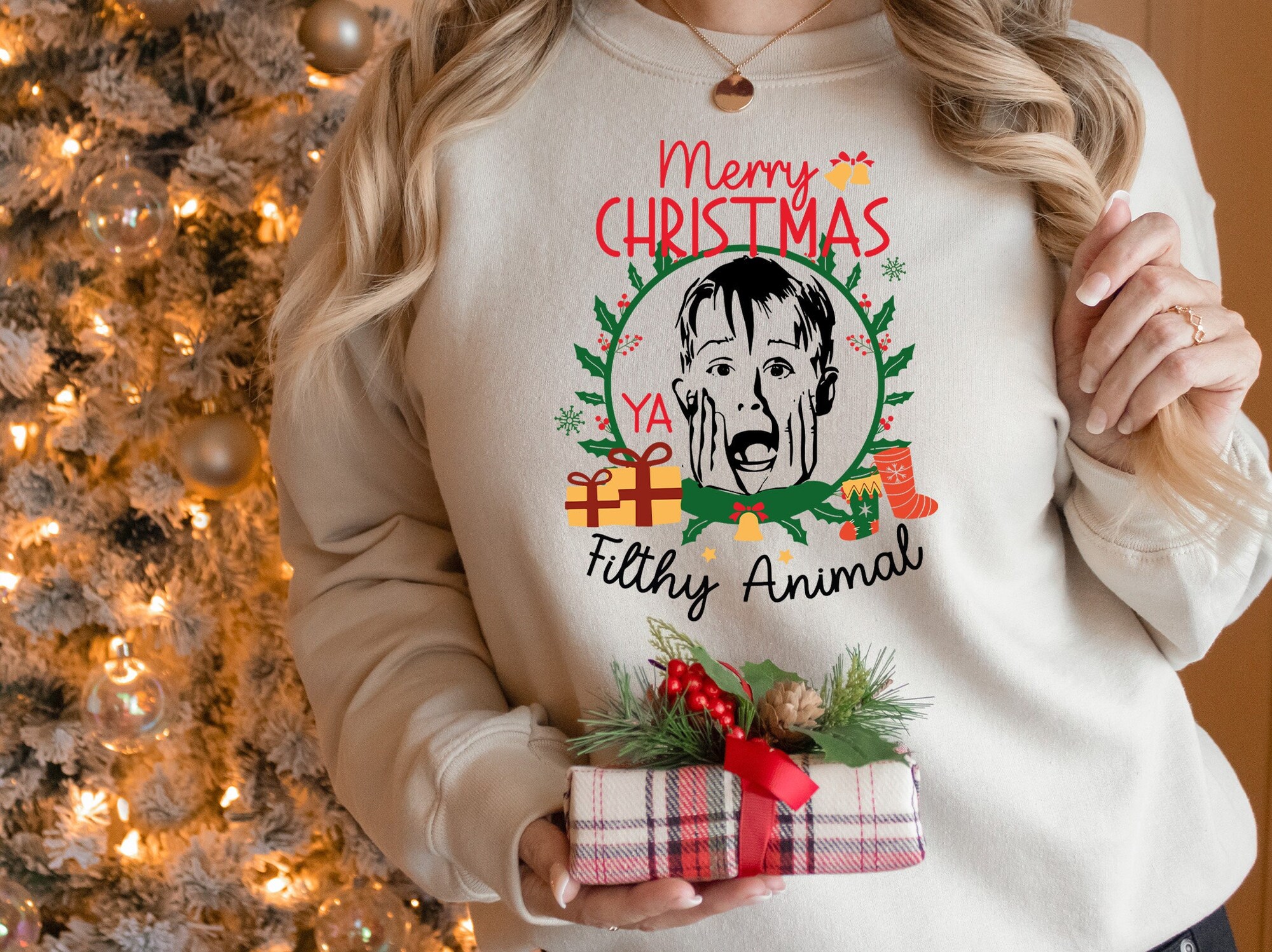 Ya Filthy Animal Sweatshirt: Home Alone Merry Christmas Kevin Gift