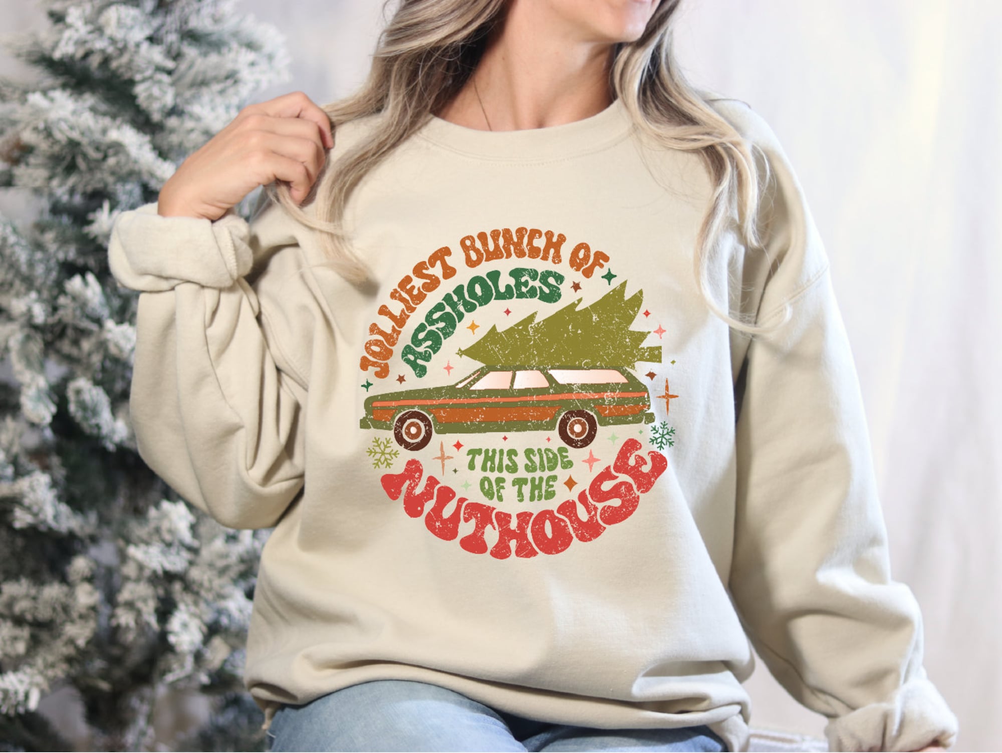 Jolliest Bunch of Assholes This Side of the Nuthouse Sweatshirt, Retro Christmas Vacation Sweatshirt, Christmas Saying Sweatshirt, CRT117