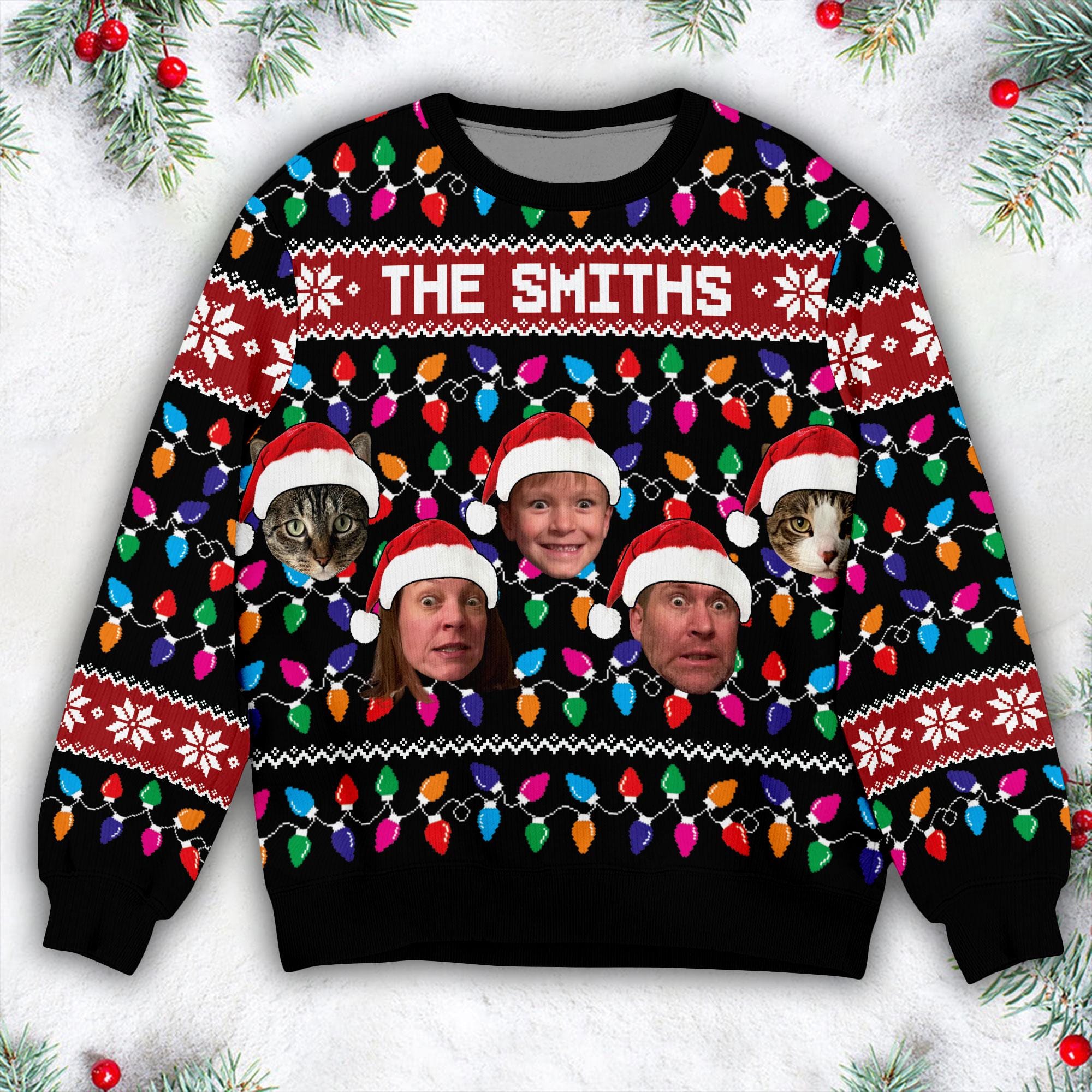 Personalized Face Christmas Ugly Sweater, Family Photo Ugly Sweater, Ugly Christmas Pattern, Thanksgiving Gifts, Christmas Gift, Custom Face