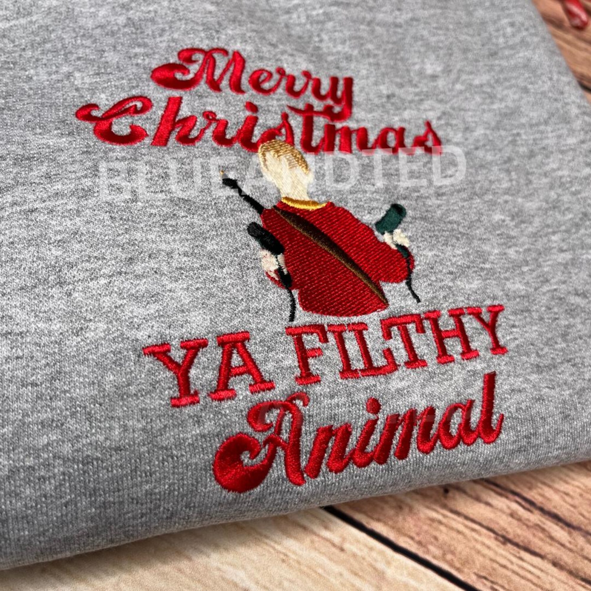 Merry Christmas ya filthy animal – embroidered sweatshirt – home alone – gift for – jumper – present – unisex – secret santa – Kevin
