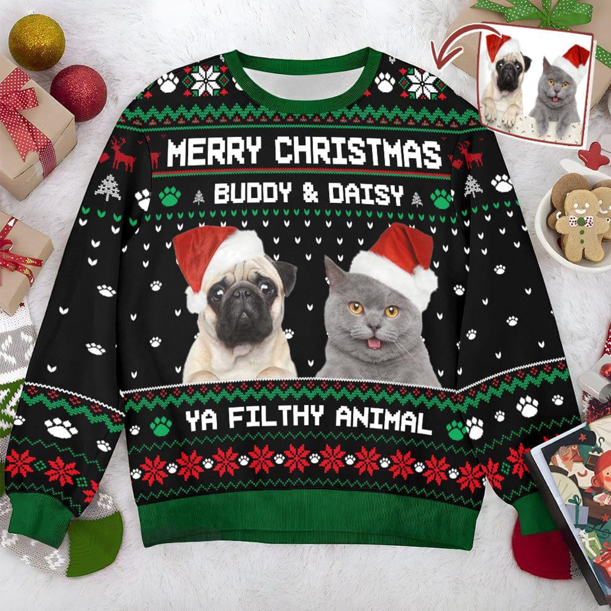 Custom Pet Photo Ugly Christmas Sweater: Funny Gift for Dog & Cat Lovers