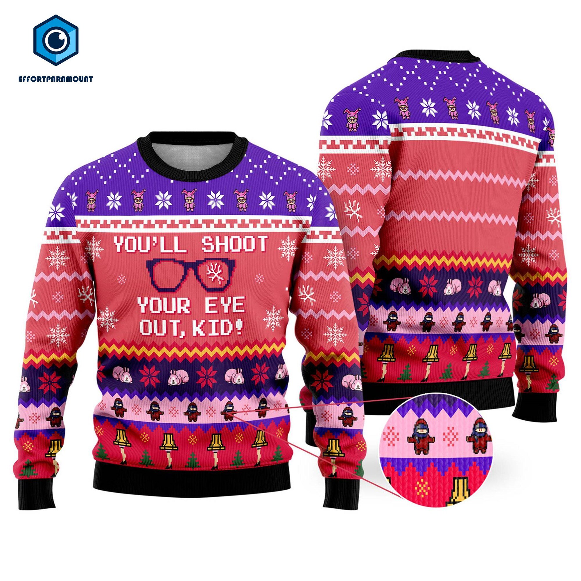 You’ll Shoot Your Eye Out Ugly Sweater, Ralphie Foot Lamp Shirt, Christmas Story Ugly Christmas Sweater