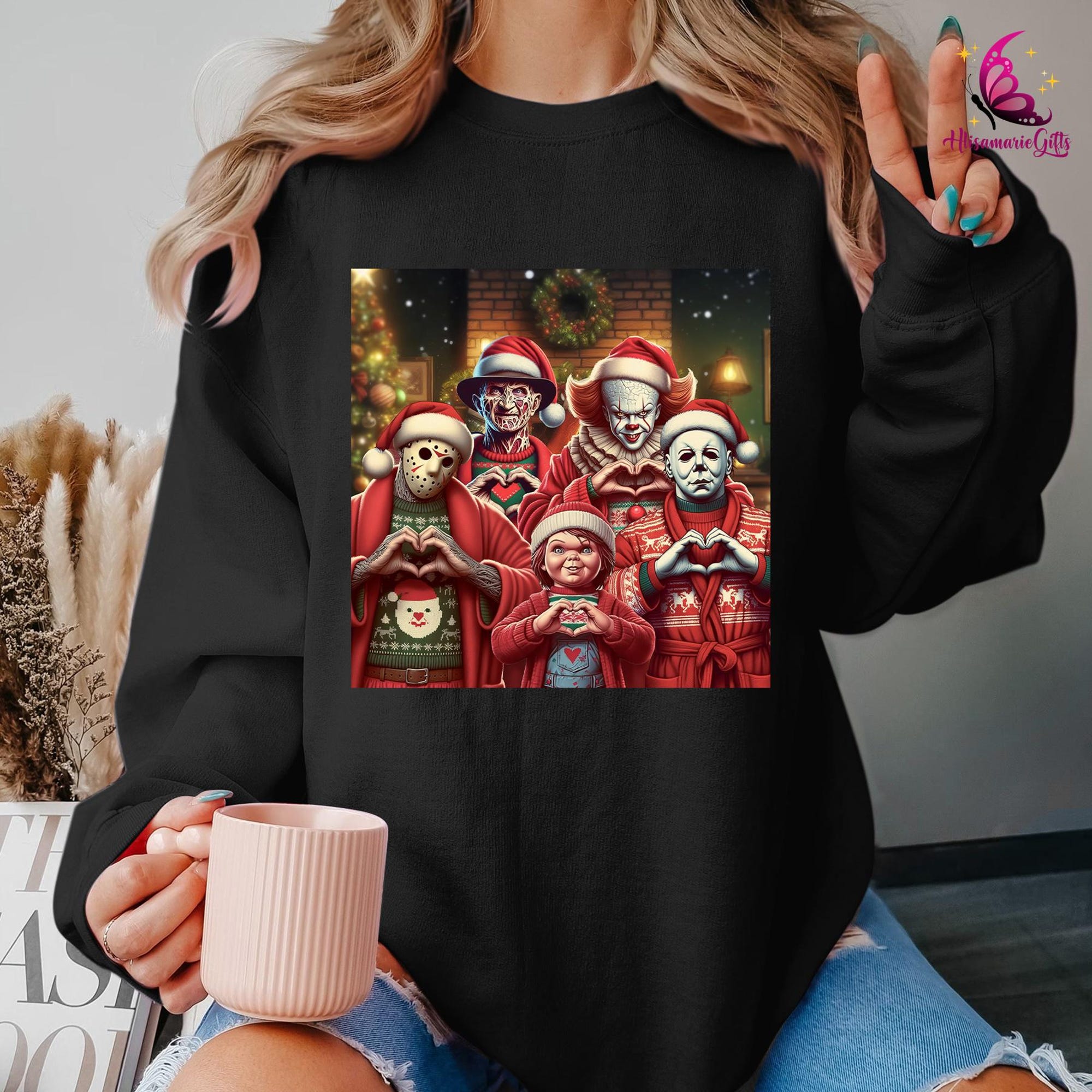 Merry Creepmas Sweatshirt,Christmas Movie Killer T-shirt,Killer Christmas Heart Hands,Slasher Santa Tee,Xmas Gifts,Horror Characters Shirt