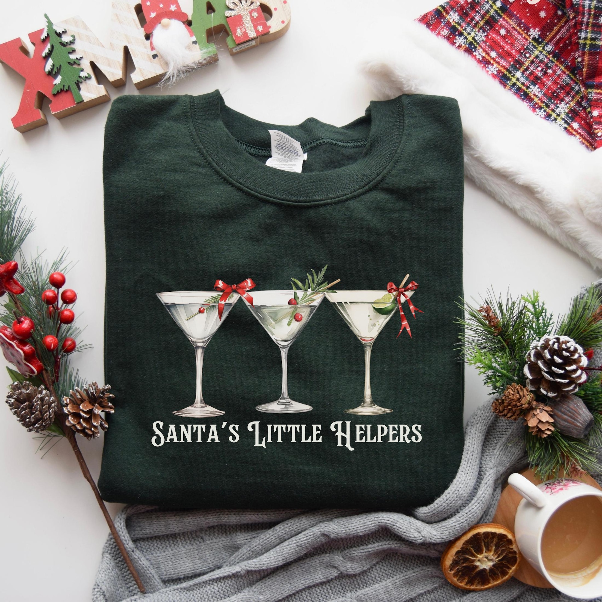 Santa’s Helper Sweatshirt, Funny Christmas Shirt, Christmas Cocktails Sweatshirt, Holiday Gifted Sweatshirt, Holiday Martini Sweatshirt