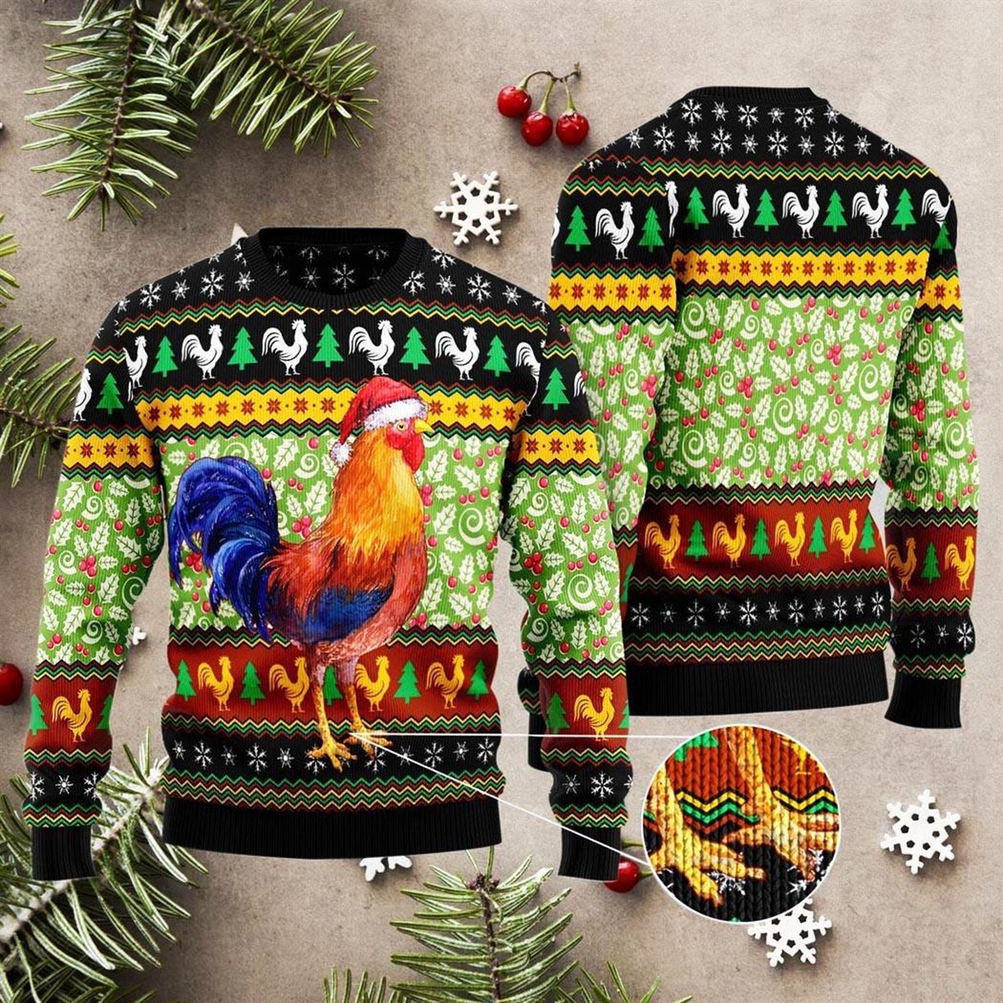 Chicken Santa Hat Ugly Sweater, Merry Chicmas Sweater, Funny Rooster Ugly Christmas Sweater, Farmer Christmas Gift Ideas, Gift For Dad