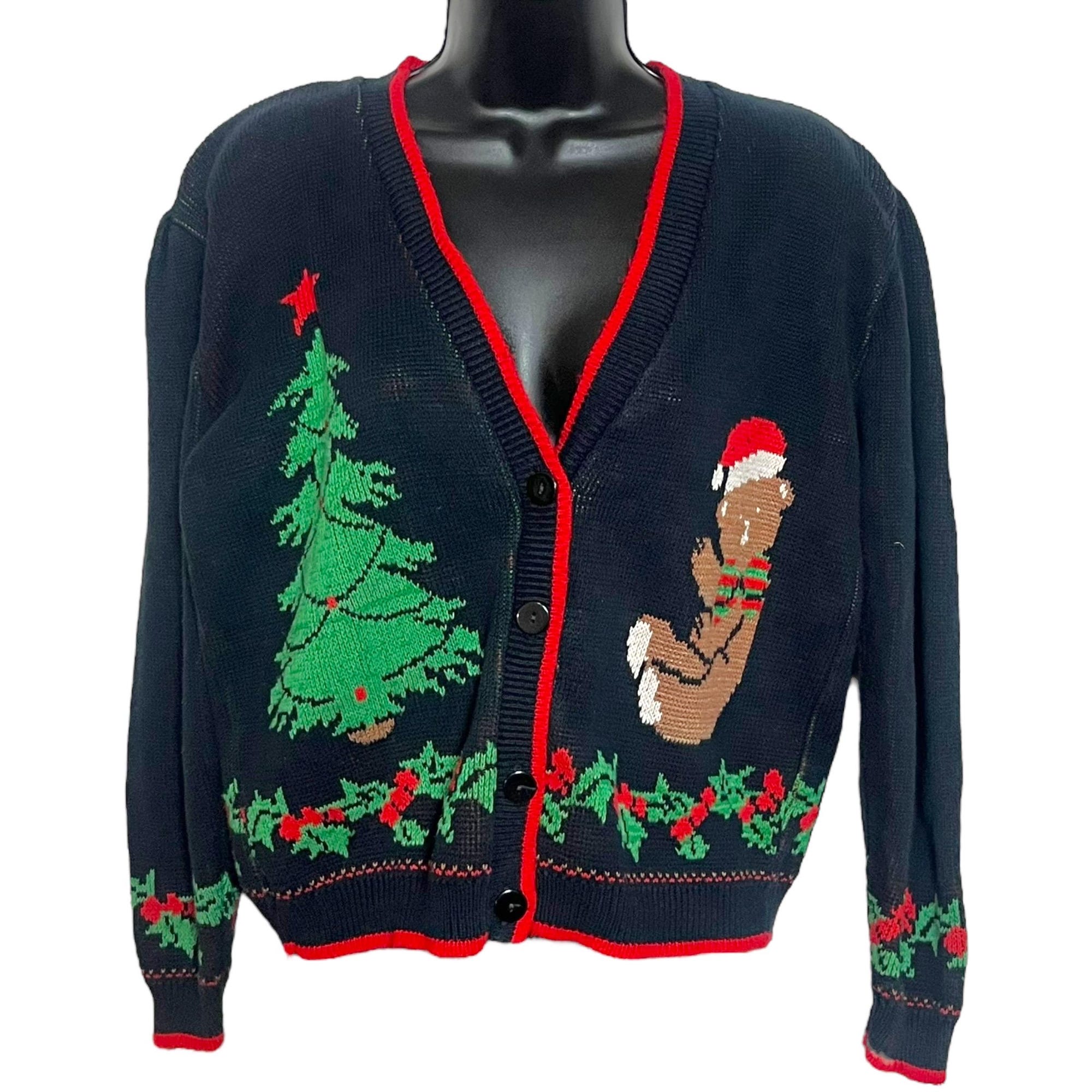 Vintage Christmas Teddy Bear Cardigan: 1990s Novelty Sweater Sz M