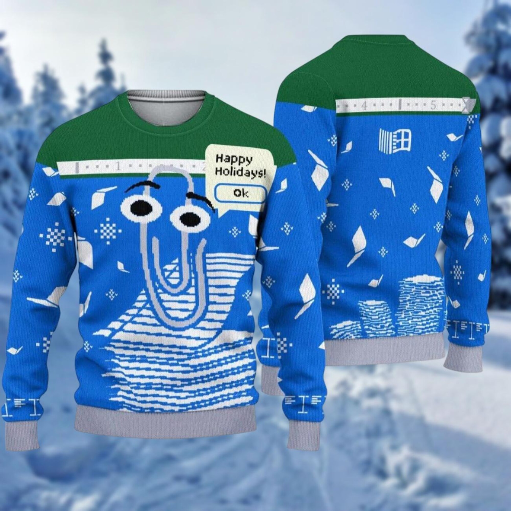 Windows Ugly Sweater, Clippy Happy Holidays Sweater, Center On Microsoft Sweater For Men, Gifts Sweater