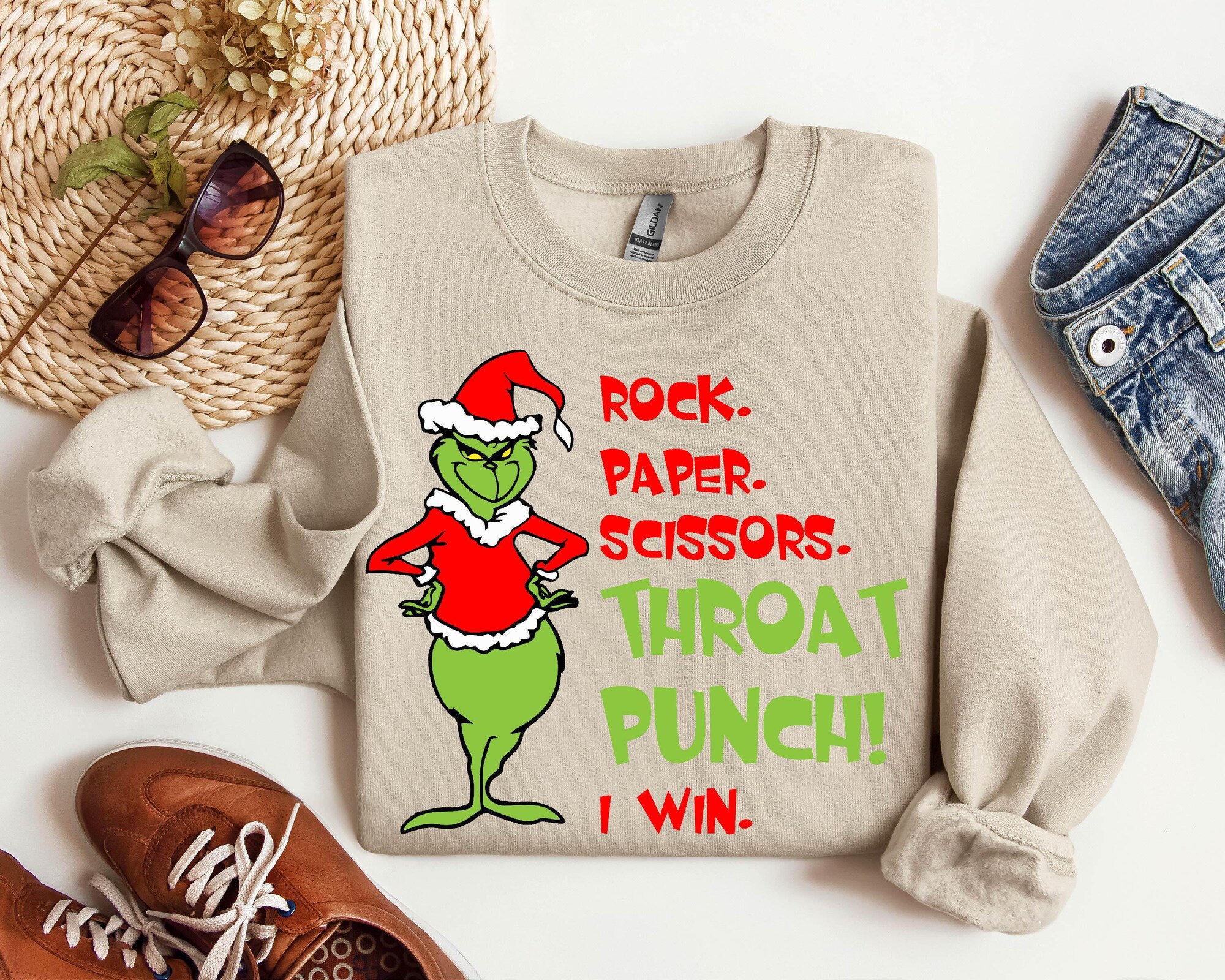 Rock Paper Scissors Grinch Christmas Sweatshirt, Christmas Grinch Hoodie, Retro Movie Grinchmas Sweatshirt, Matching Christmas Trendy Hoodie