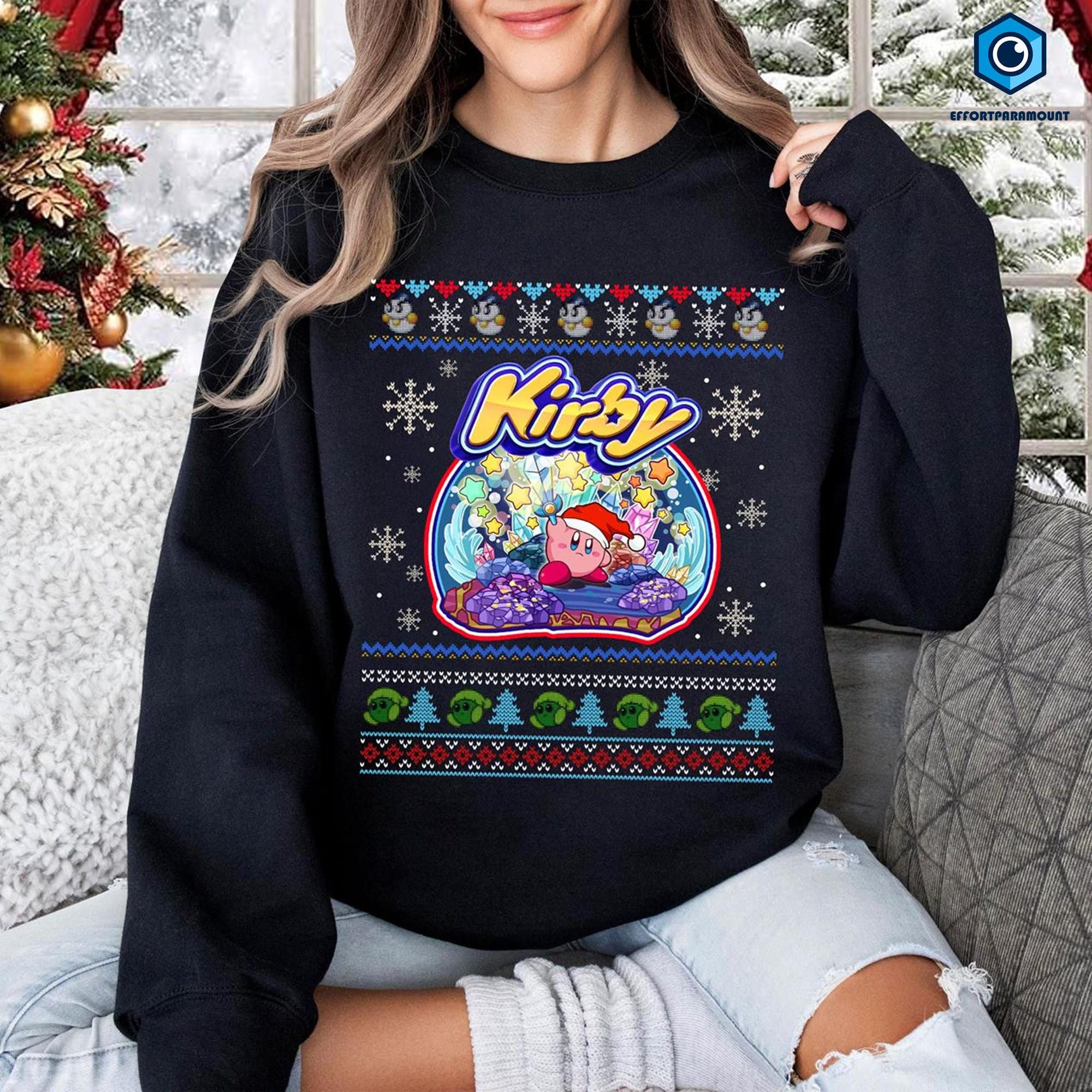 Kirby Merry Christmas Shirt | Kirby Ugly Christmas sweatshirt | Kirby Floating In A Winter Dreamland | Kirby Video Game Ugly Sweatshirt