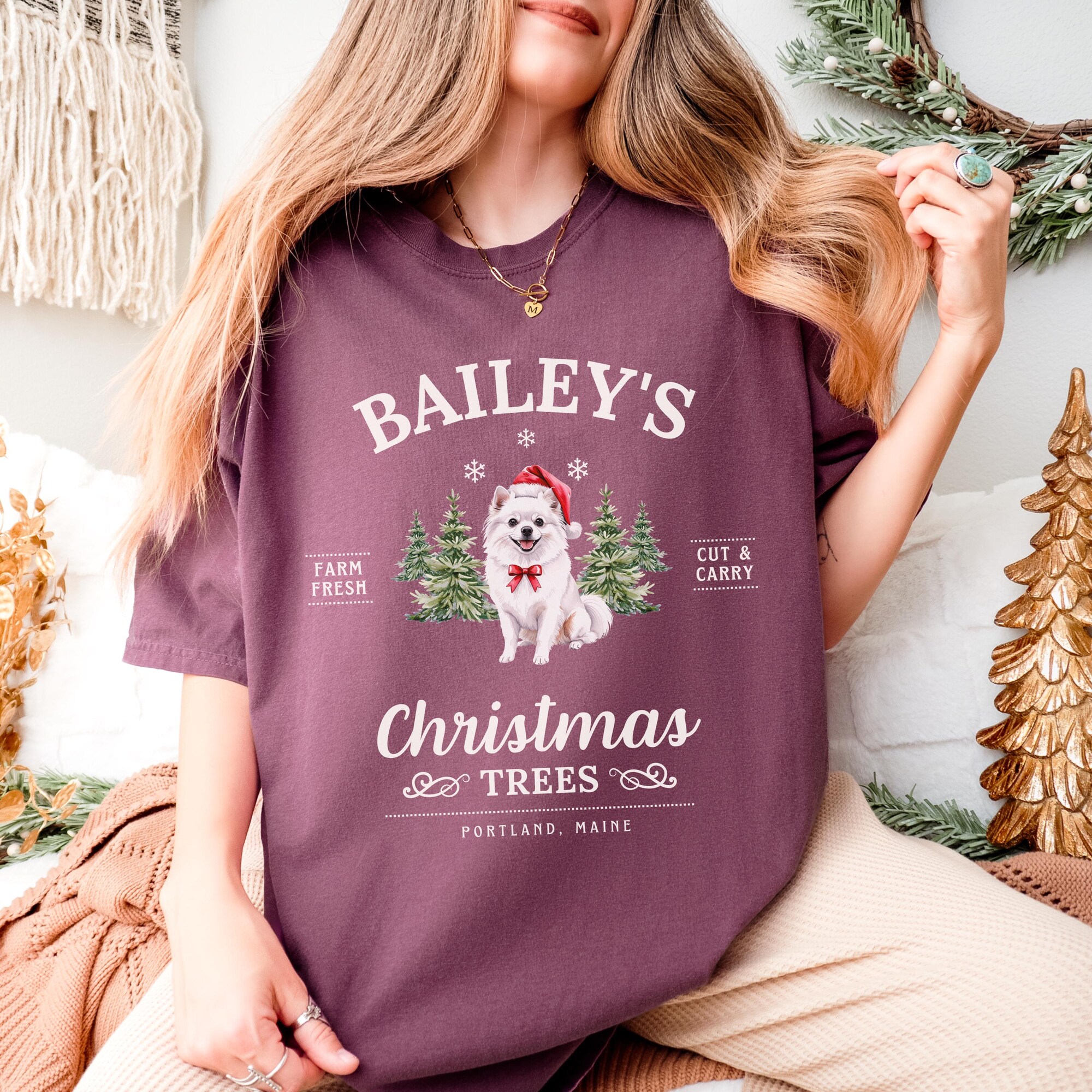 il_2000xN.6409762220_74ex.jpg Pomeranian Christmas Shirt Personalized Pomeranian T-Shirt Christmas Trees Shirt Pomeranian Christmas Gifts for Pom Mom Tee Pomeranian Gift