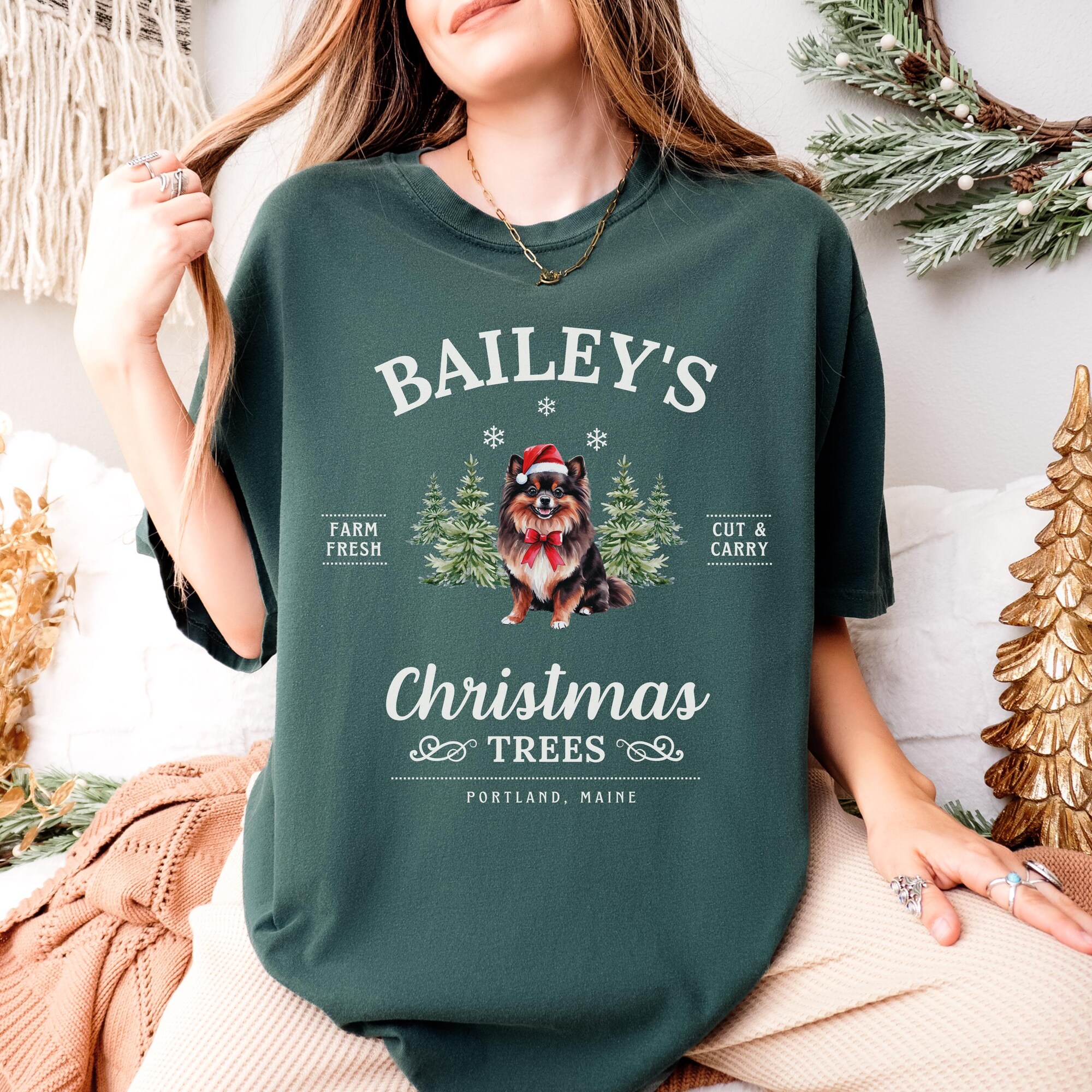 il_2000xN.6409772436_hcic.jpg Pomeranian Christmas Shirt Personalized Pomeranian T-Shirt Christmas Trees Shirt Pomeranian Christmas Gifts for Pom Mom Tee Pomeranian Gift