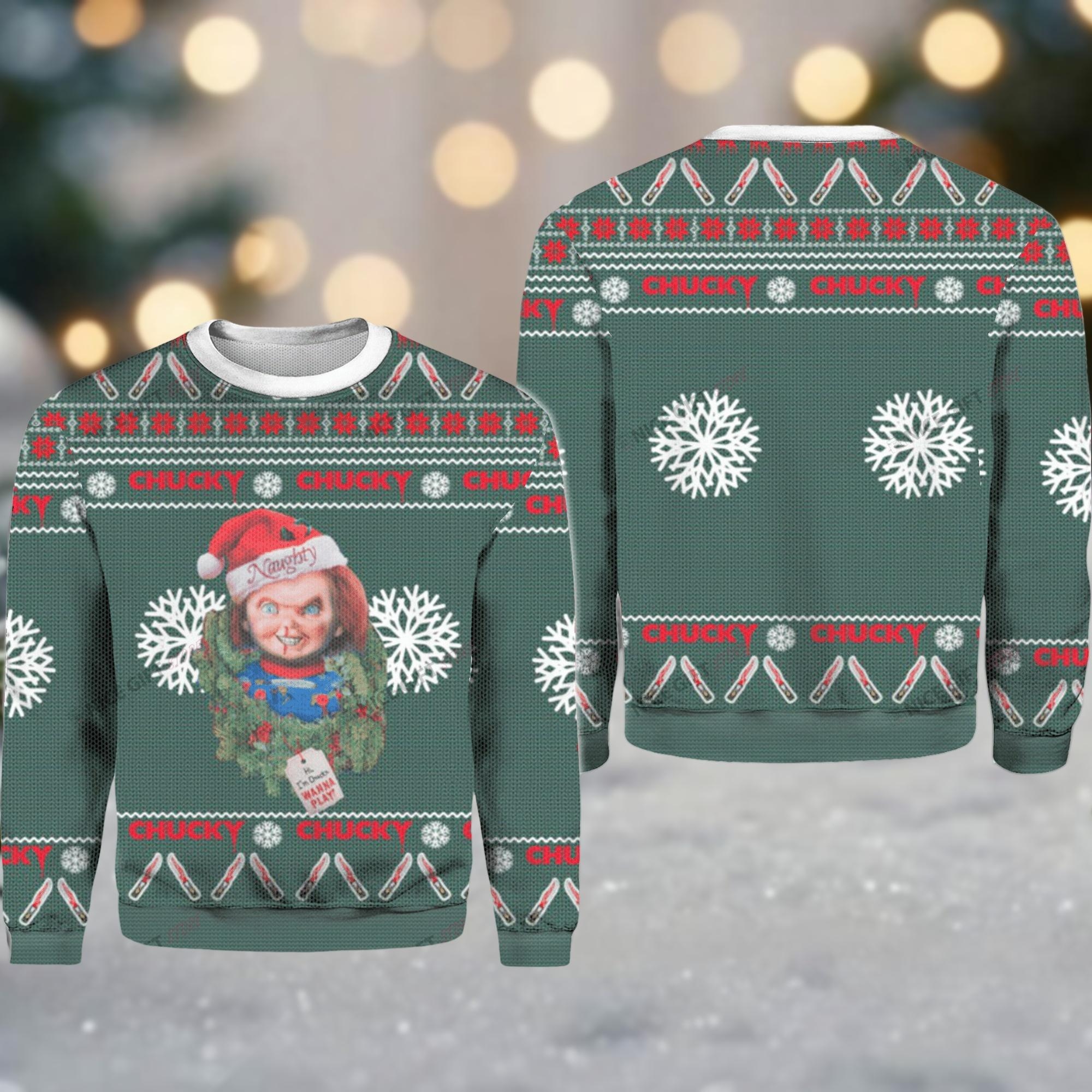 Christmas Chucky Ugly Sweater, Horror Movie Characters Holiday Sweater, Scary Xmas Sweater, Halloween Movie Shirt, Chucky Doll Xmas Tee