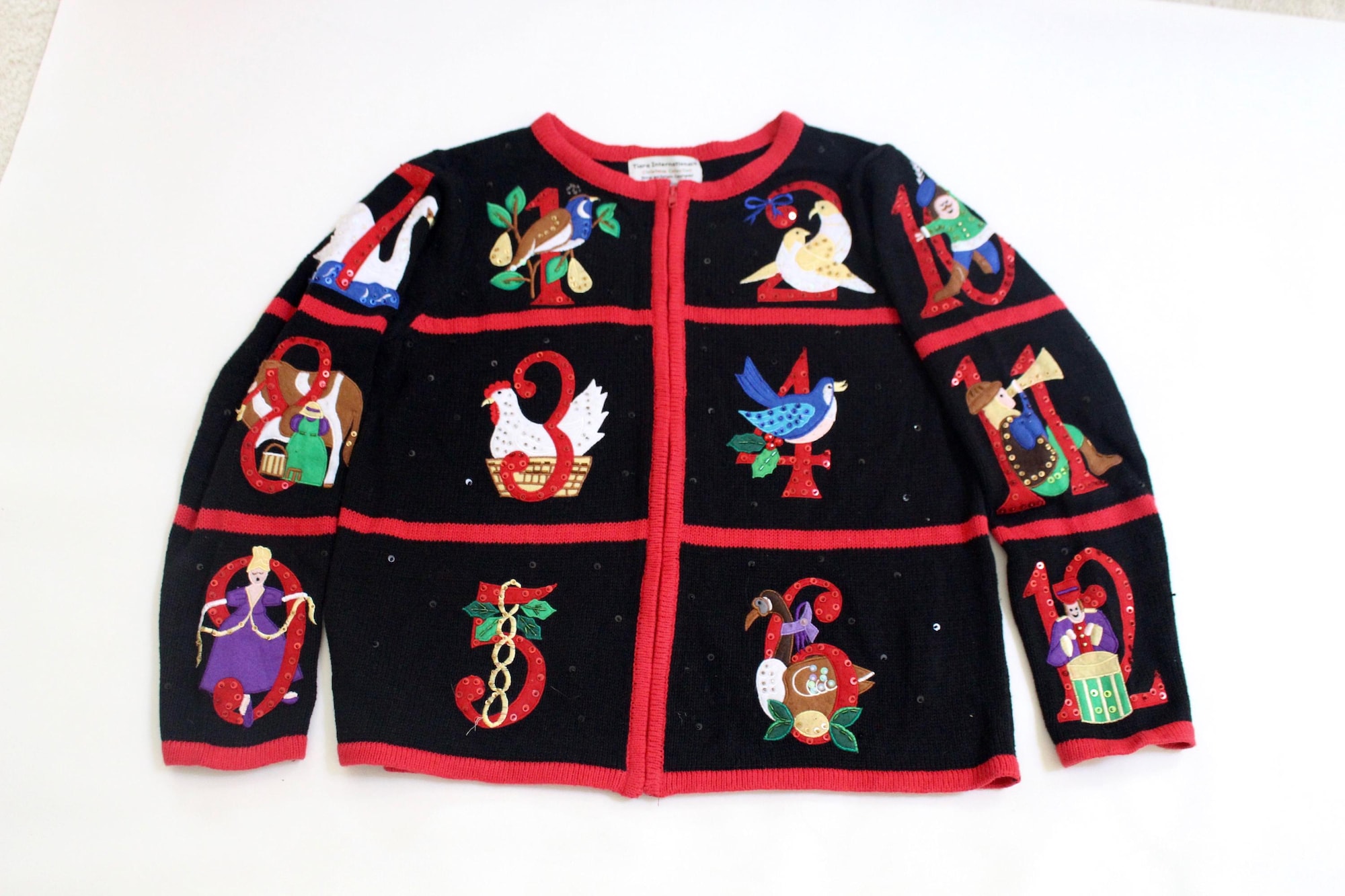 12 Days of Xmas!   Large  Vintage Ugly Christmas Sweater Black  #1372