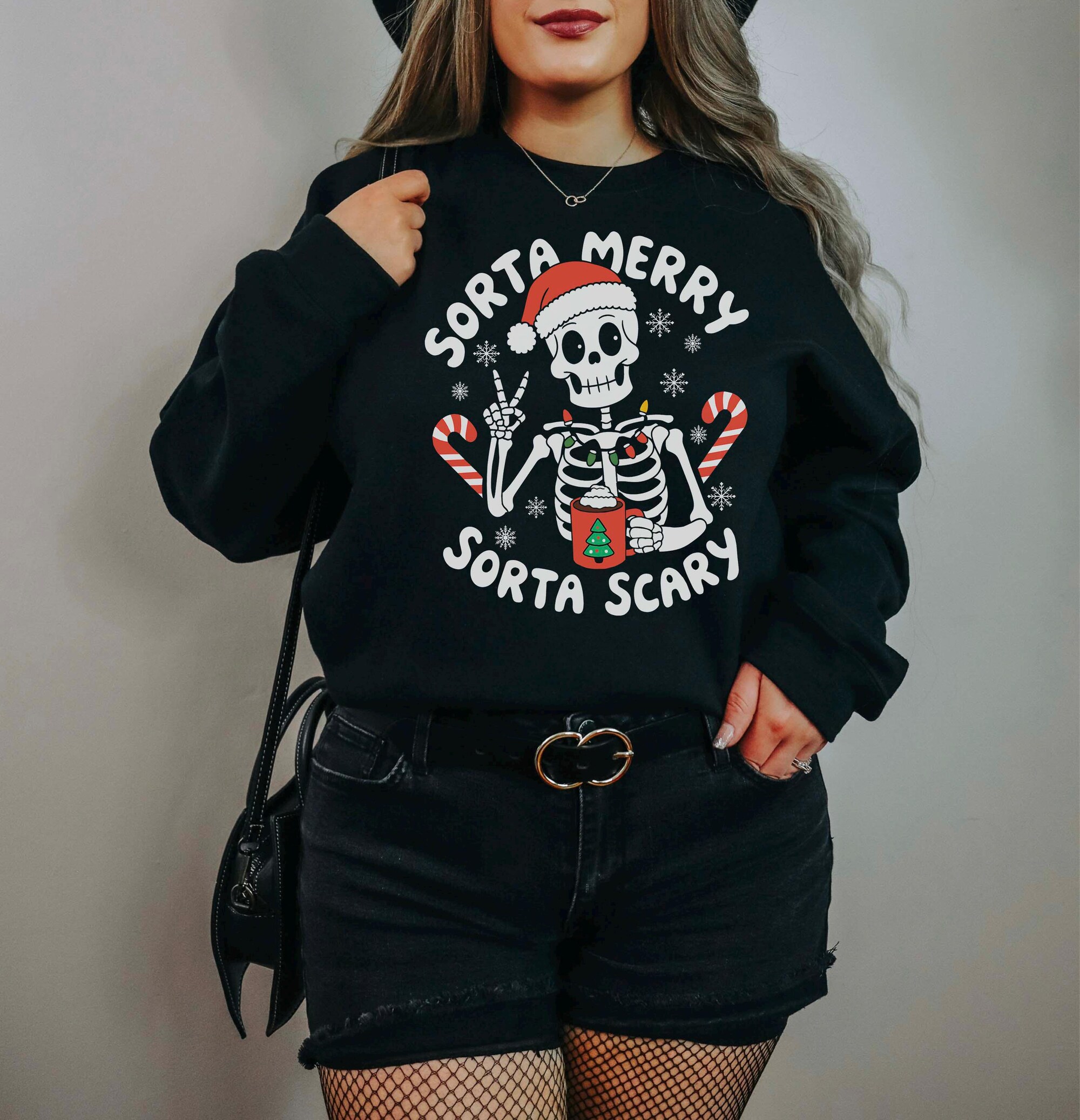 Sorta Merry Sorta Scary Sweatshirt, Spooky Christmas Sweatshirt, Creepmas Sweatshirt, Skeleton Christmas, Gothmas, Spookmas
