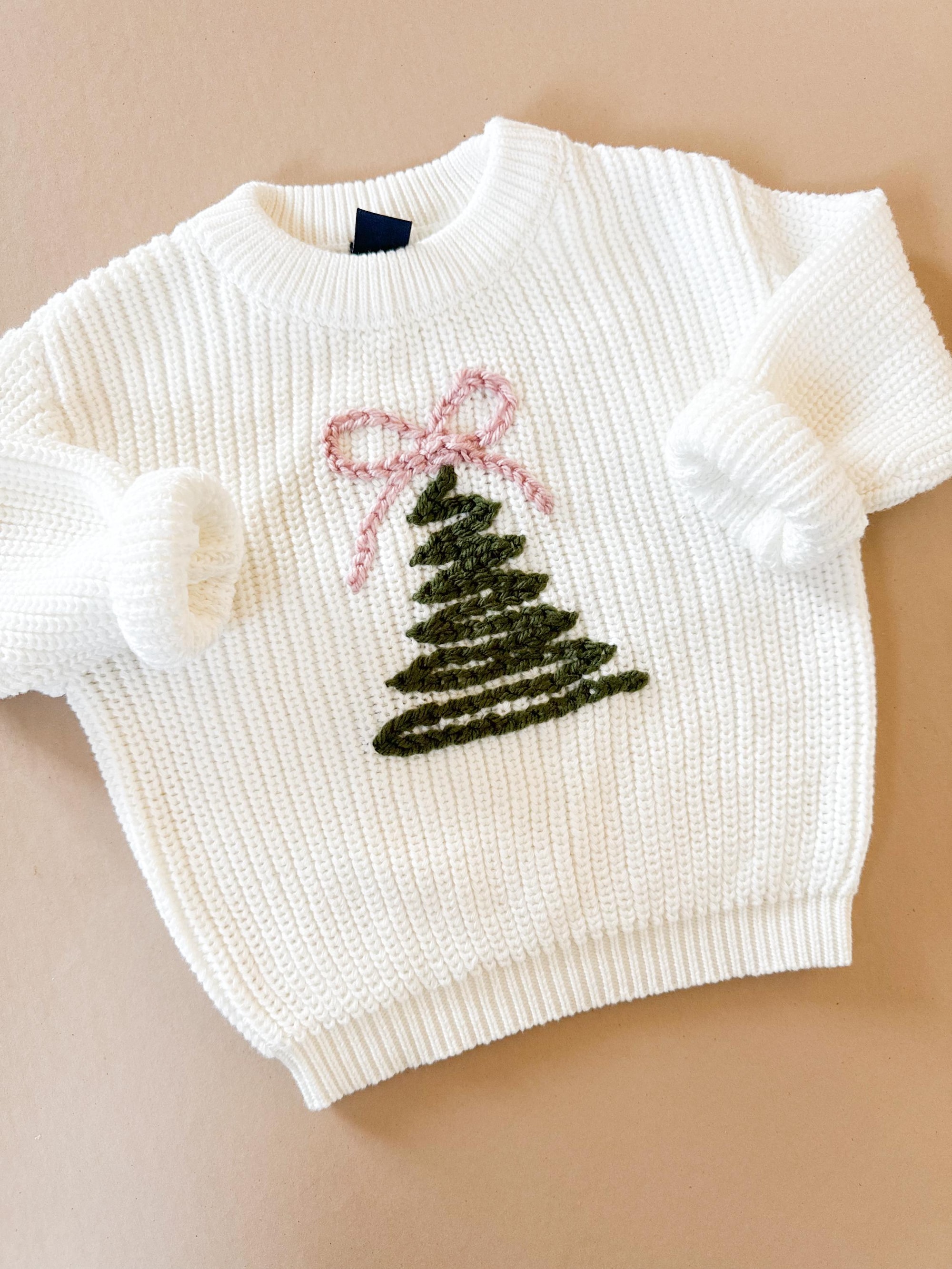 Hand embroidered Christmas Tree Coquette  Sweater First Christmas Sweater Hand embroidered sweater