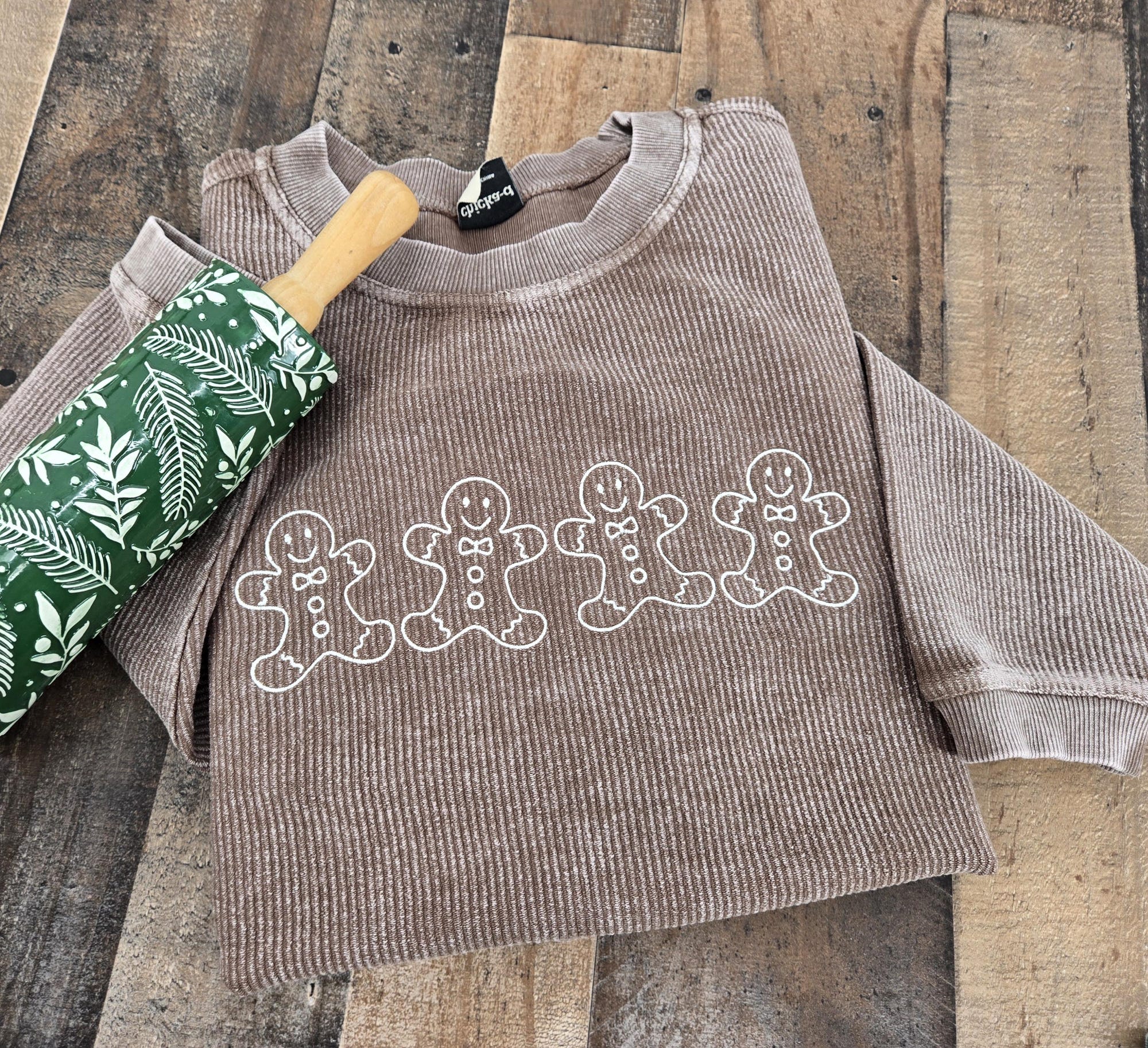 Gingerbread men Embroidered Corduroy, Oversized Christmas Corded Sweatshirt, Holiday Gift