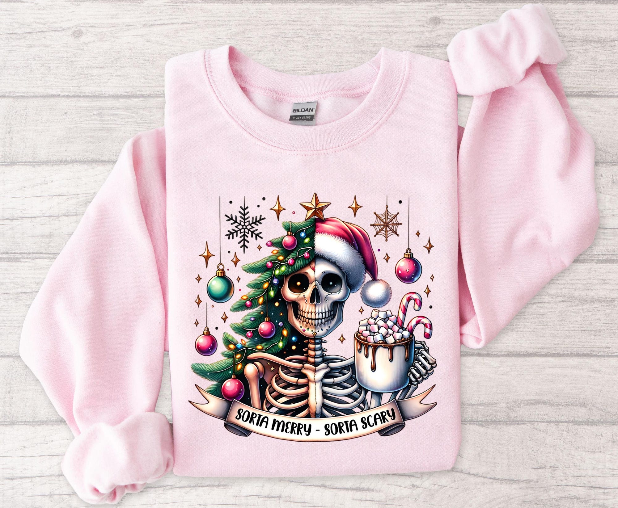 Sorta Scary’ Skeleton Christmas Sweatshirt, Sorta Scary Skeleton Christmas Shirt, Perfect for Adding a Unique Touch to Your Holiday Wardrobe
