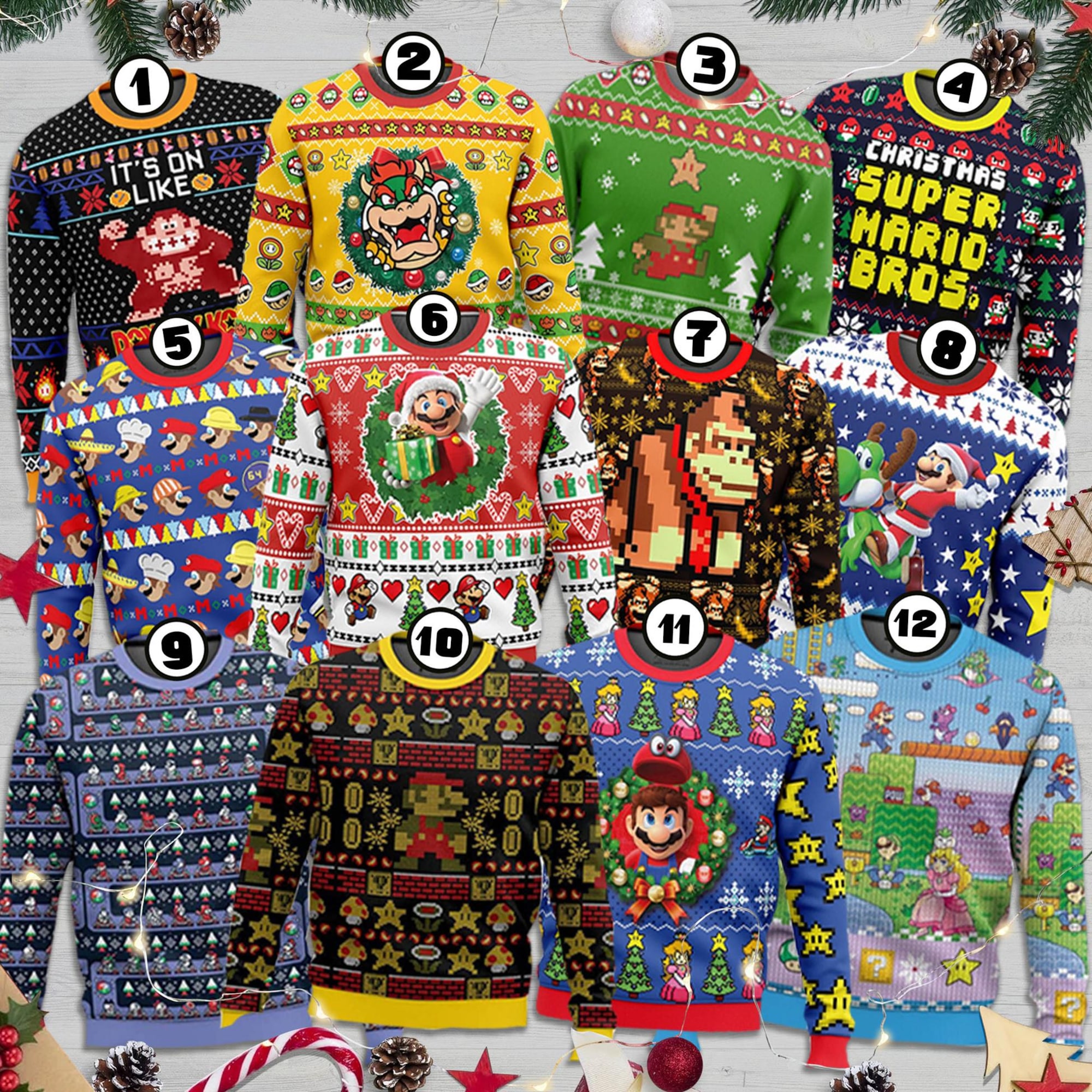 Super Mario Custom Ugly Christmas Sweater, Super Mario Yoshi Santa Claus Ugly Sweater, Super Mario Bros Gaming Sweater, Christmas Party Gift