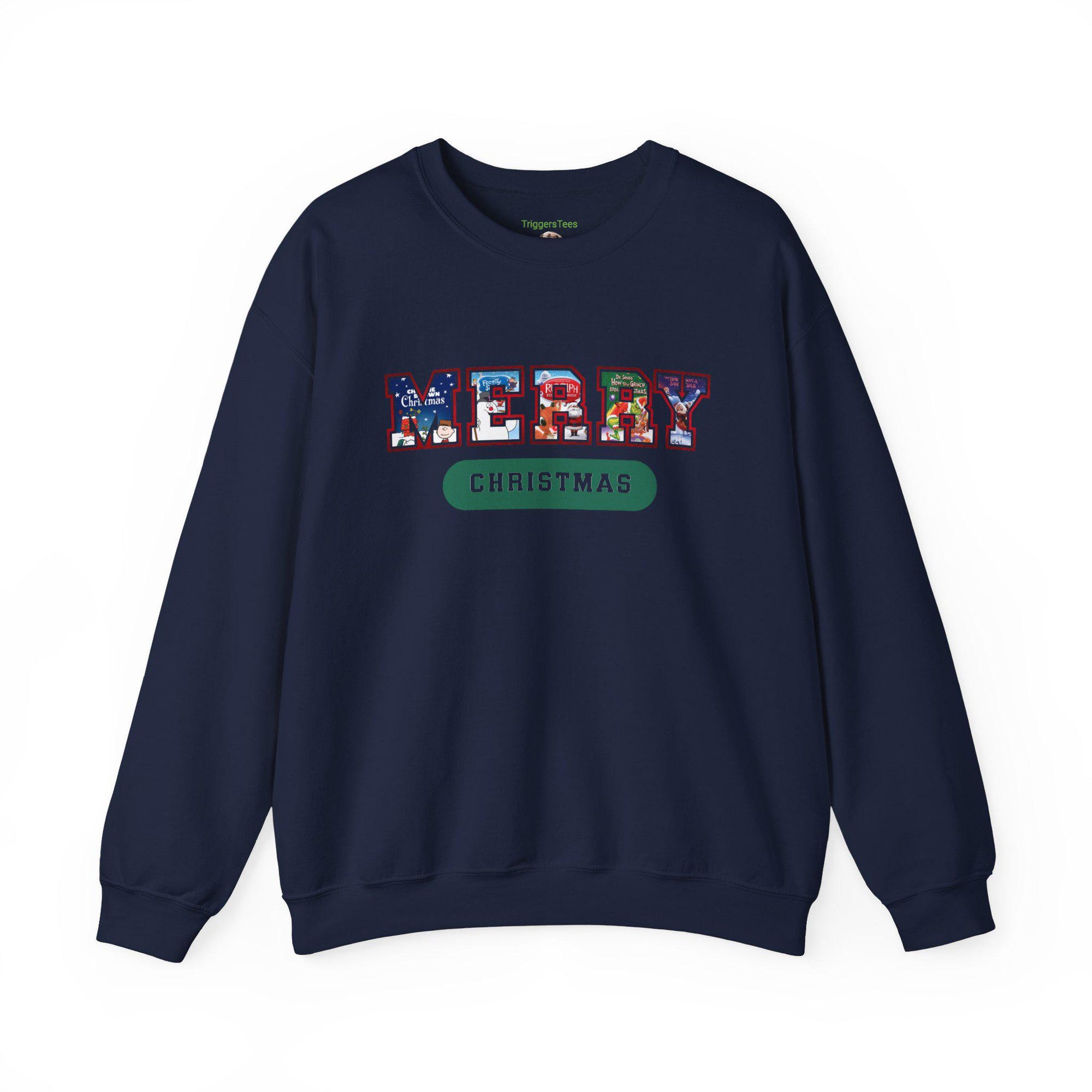 il_2000xN.6415563749_2mos-1.jpg Merry Christmas Cartoons Varsity Athletic Sweatshirt, Christmas Specials, Peanuts, Year Without Santa, Rudolph, Grinch, Frosty, Charlie B